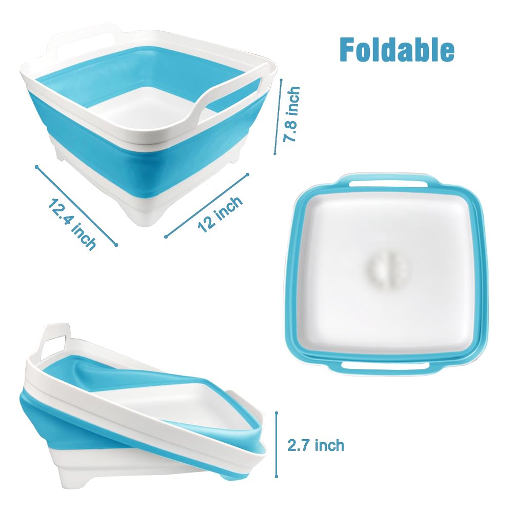 Collapsible Dish Basin with Drain Plug - 9L Large Capacity for RV, Kitchen & Camping