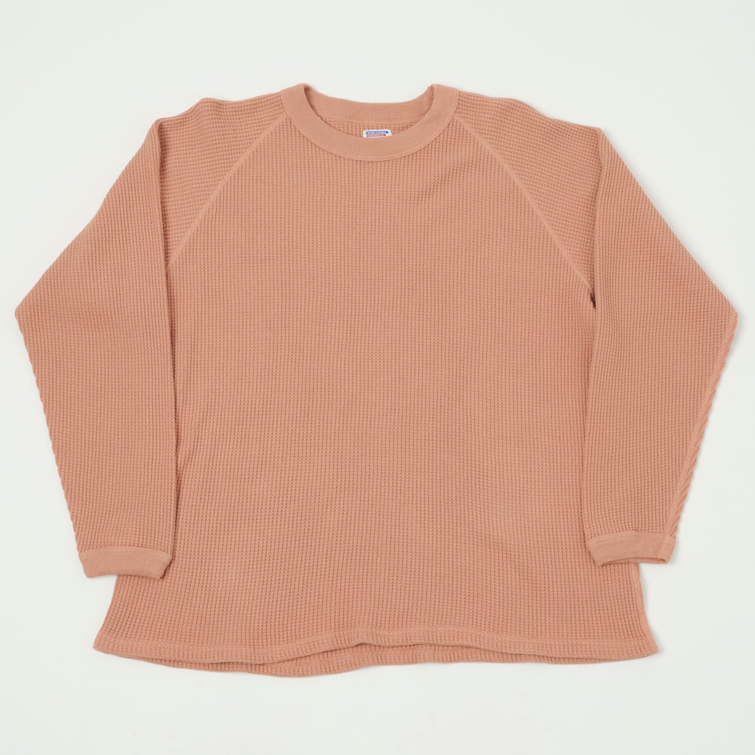 Dubbleworks Heavy Waffle Long Sleeve T-Shirt for Men - Soft Cotton Crewneck Tee in Salmon Pink Color - Perfect for Casual Wear, Layering & Outdoor Activities