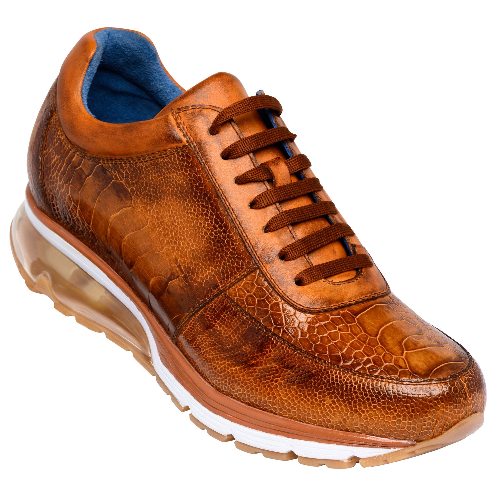 Belvedere Todd Genuine Ostrich Leather Sneakers in Antique Brandy - E02 | Premium Men's Casual Shoes for Business & Social Events