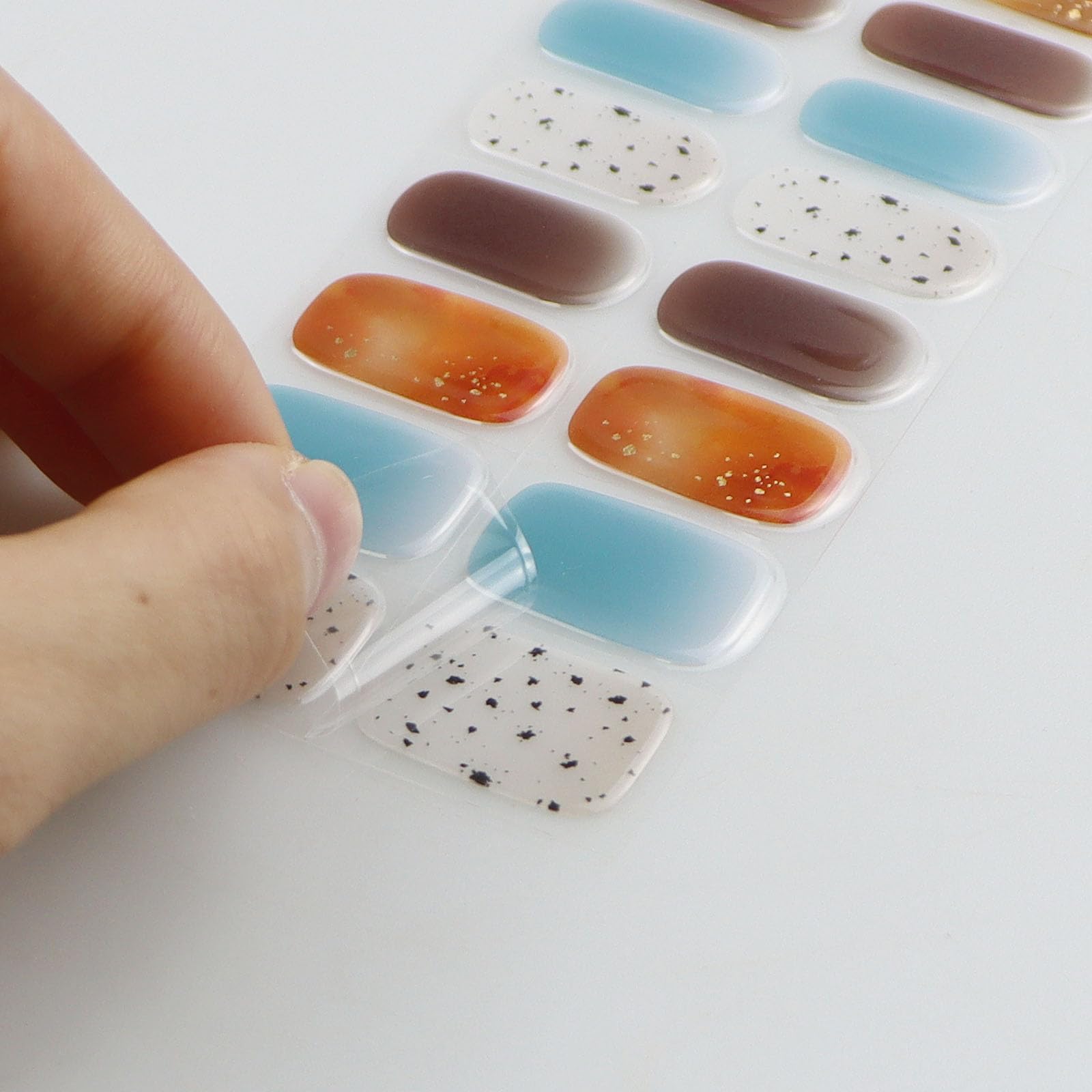 JMEOWIO Maroon Orange Blue Gel Nail Stickers - Semi-Cured UV Nail Art Decals for DIY Manicure | Perfect for Home Salon, Parties & Special Occasions
