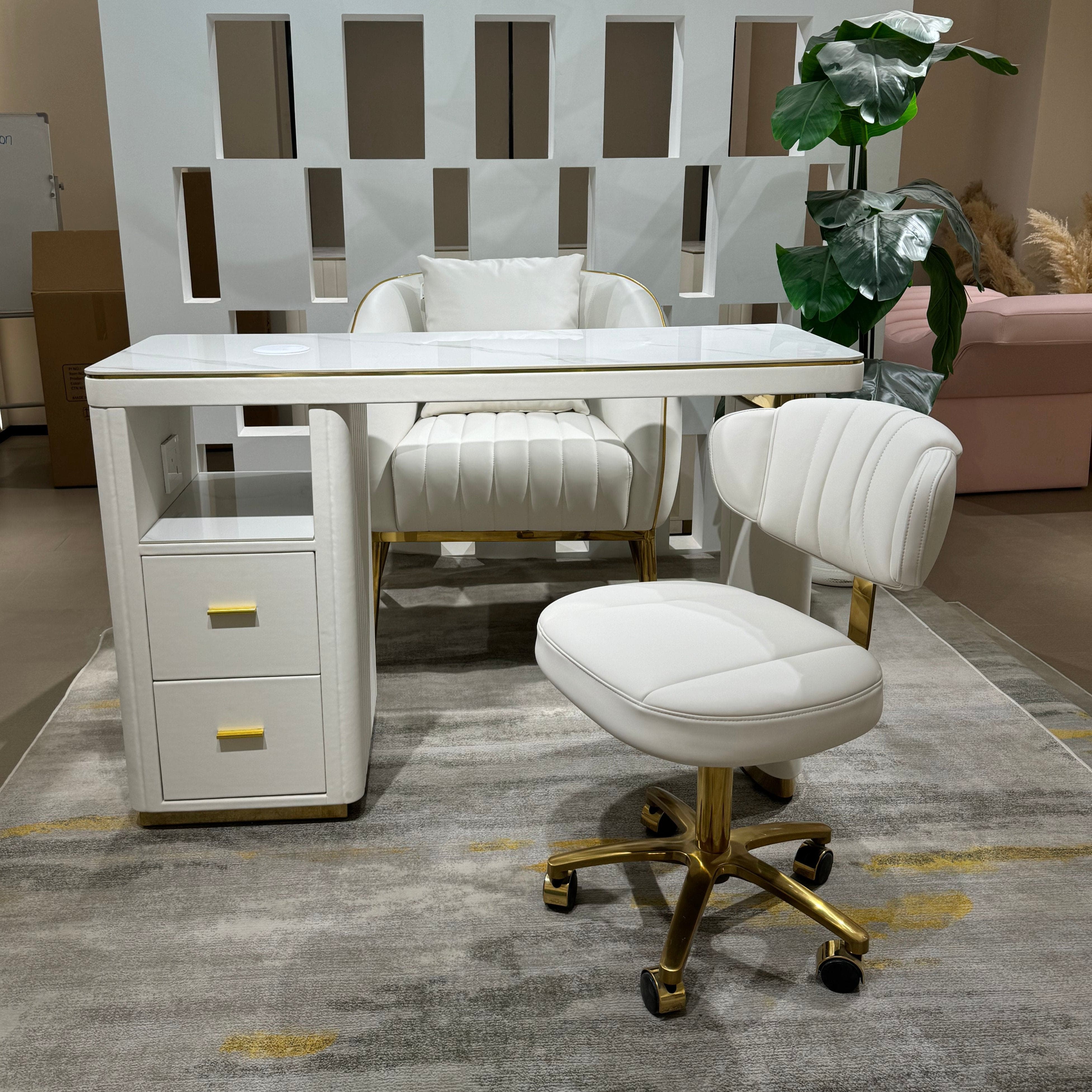 Professional Manicure Table Set with Adjustable Chair & Stool - YOOCELL AG1850 Salon Furniture for Nail Technicians | Perfect for Home Salons, Spa Stations & Nail Art Studios
