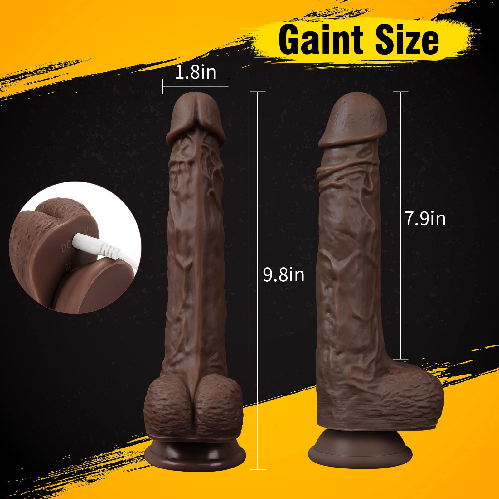 FIDECH 9.8 Inch Realistic Black Telescopic Thrusting Vibrator Dildo - Rotating & Heating Silicone Sex Toy for G Spot, Clitoral & Anal Stimulation | Women & Couples Pleasure | Perfect for Solo Play, Partner Intimacy & Spicing Up Your Sex Life