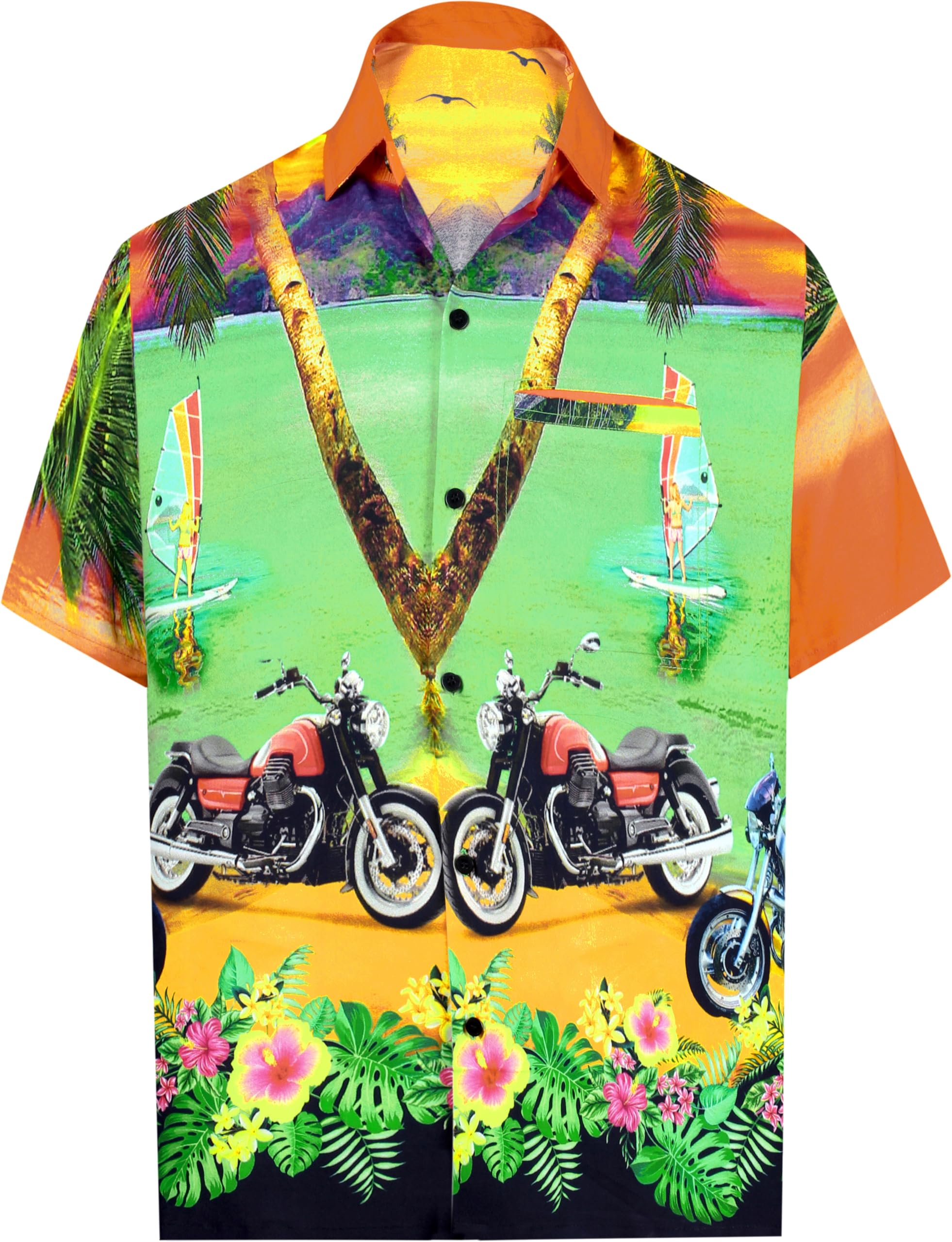LA LEELA Men's Hawaiian Shirt - Tropical Floral Short Sleeve Button Up Shirt for Vacation, Beach Party, Summer Outing & Casual Wear