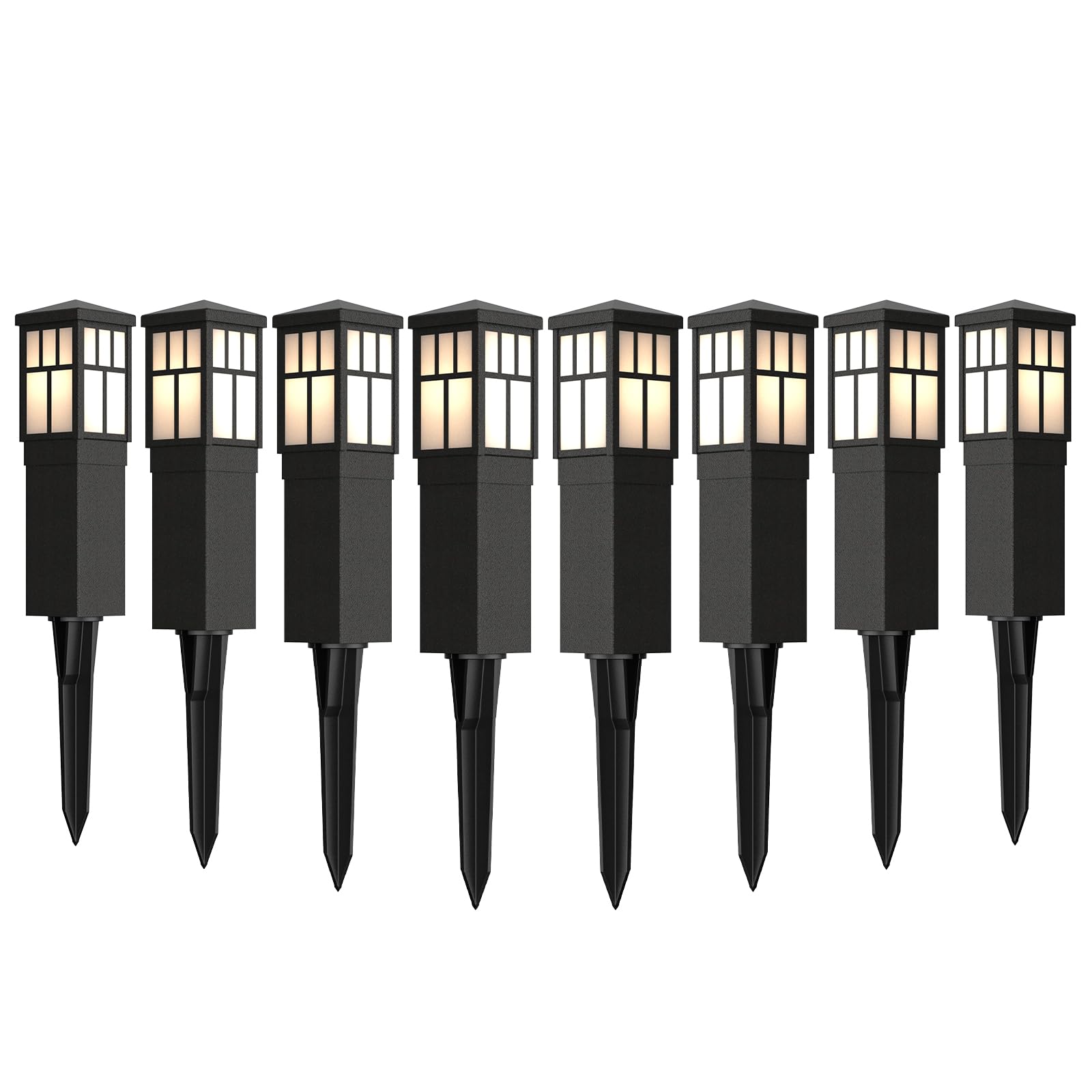 Malibu 8PK LED Landscape Lighting Kit - 0.6W Low Voltage Square Pathway Lights (22 Lumen, 3200K Warm White) - Outdoor Hardwired Walkway Lights with Black Metal Finish & Stakes Connectors - Perfect for Garden Paths, Driveways, and Patio Lighting