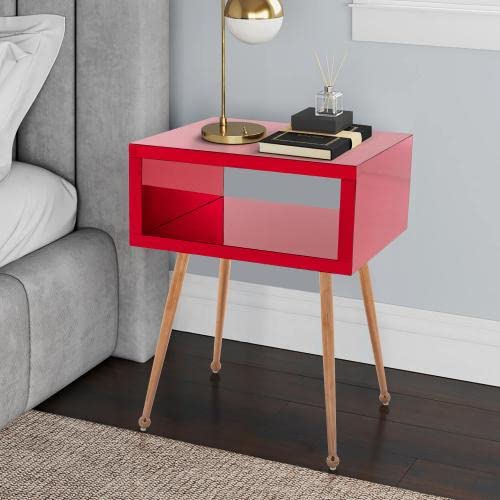 Wire Red Mirror End Table - Stylish Nightstand & Side Table for Bedroom, Living Room, or Entryway Decor