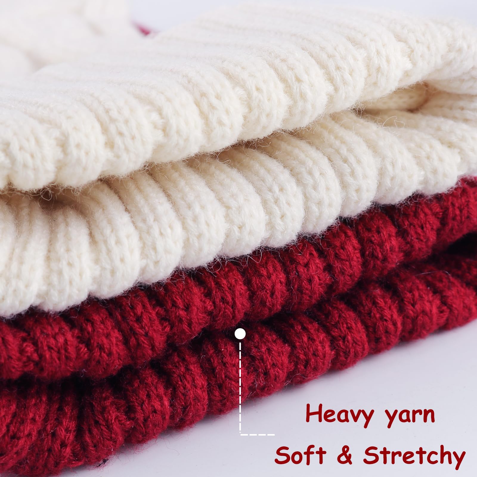 Christmas Stockings 4 Pack - 18 Inch Large Cable Knit Knitted Stockings for Holiday Decor | Rustic Farmhouse Xmas Decorations for Family | Burgundy Red & Cream White Stockings - Perfect for Fireplace Mantel, Staircase, and Country Home Holiday Decor