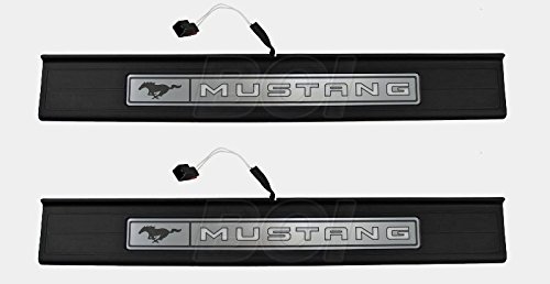 Genuine Black LED Illuminated Front Door Entry Rocker Sill Scuff Plates for Mustang 2015-2016 - OEM Factory Stock - Enhance Your Car's Interior Lighting & Protection (Perfect for Night Driving & Custom Car Styling)