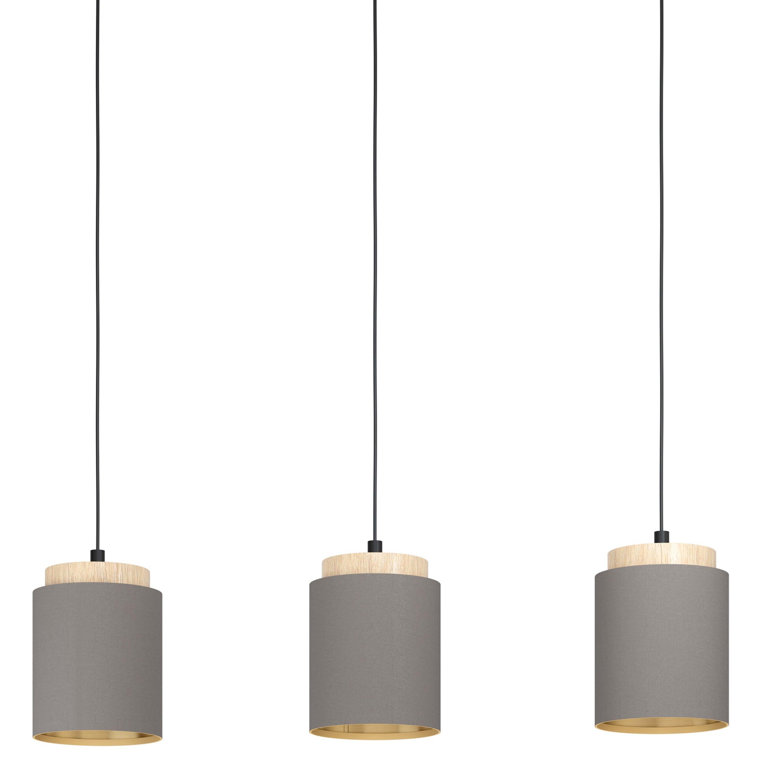 Eglo Albariza Brown & Gold Fabric 3-Light Ceiling Pendant Light Fixture - Modern Dining Room & Bedroom Lighting for Home Decor