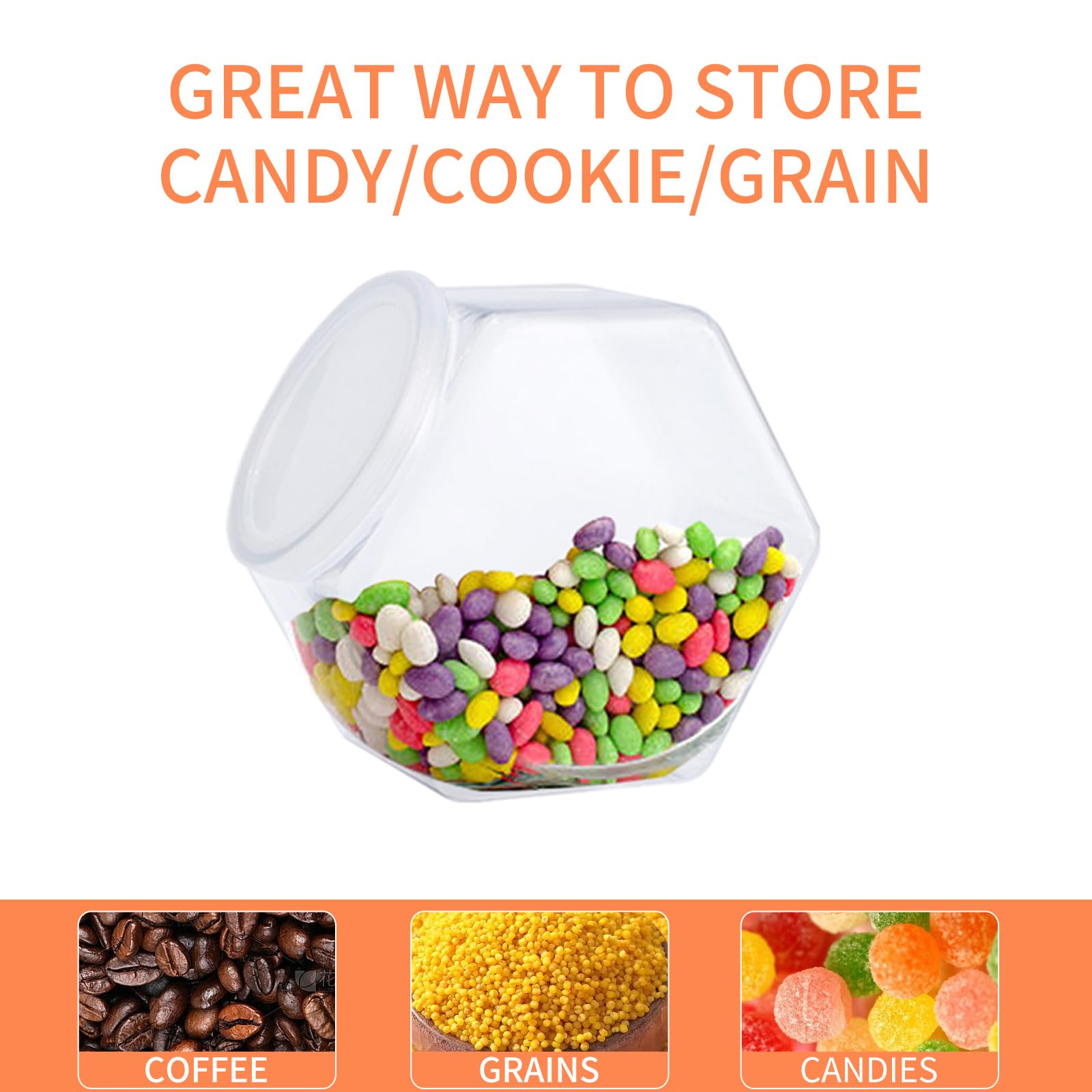 4 Pack Hexagon Plastic Candy Jars with Lids - 30oz Clear Kitchen Storage Containers for Snacks, Cookies, Dog Treats & Coffee Pods | Perfect for Pantry Organization, Party Favors & Home Decor