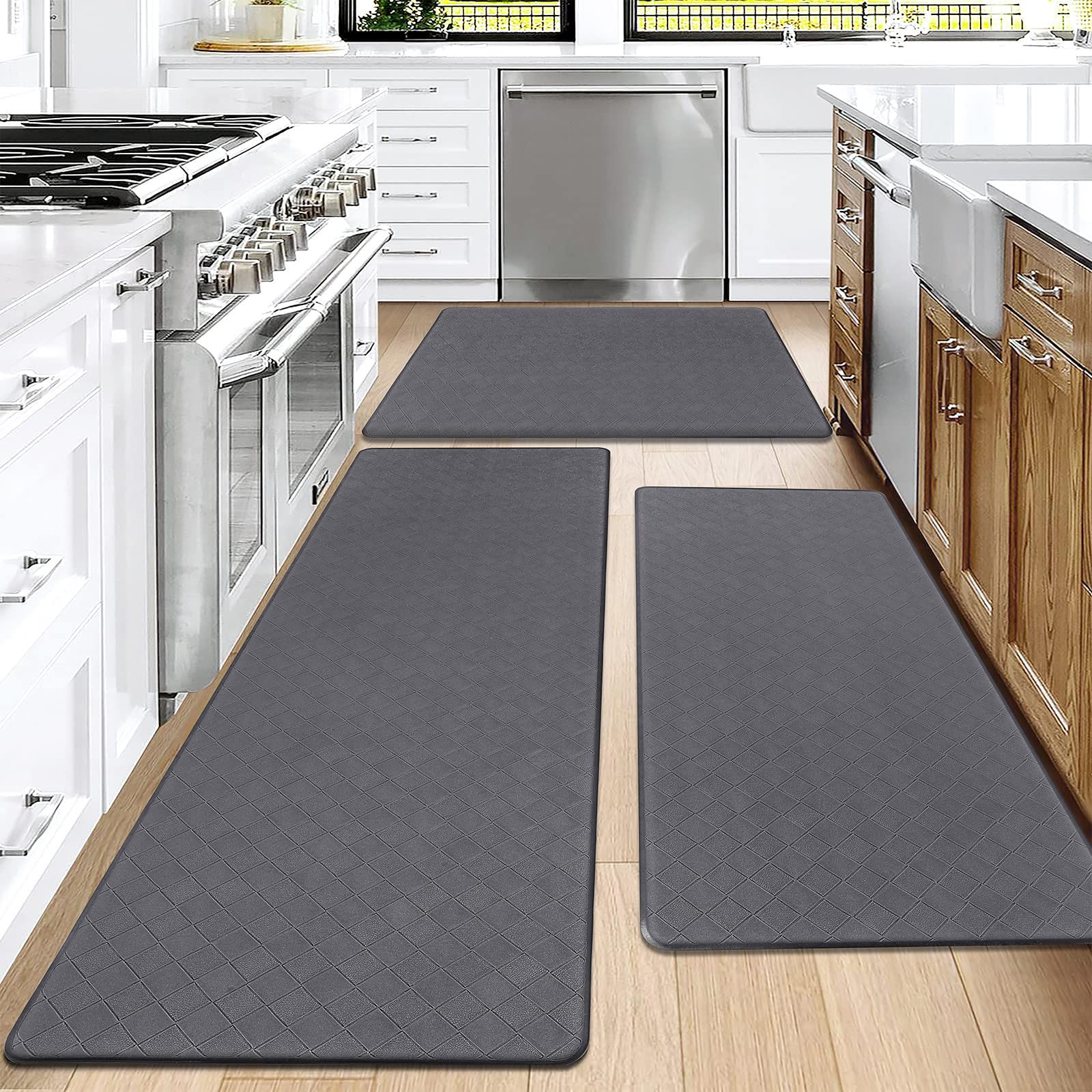 Anti-Fatigue Kitchen Mats Set of 3 - Non-Slip, Waterproof for Home & Office Use