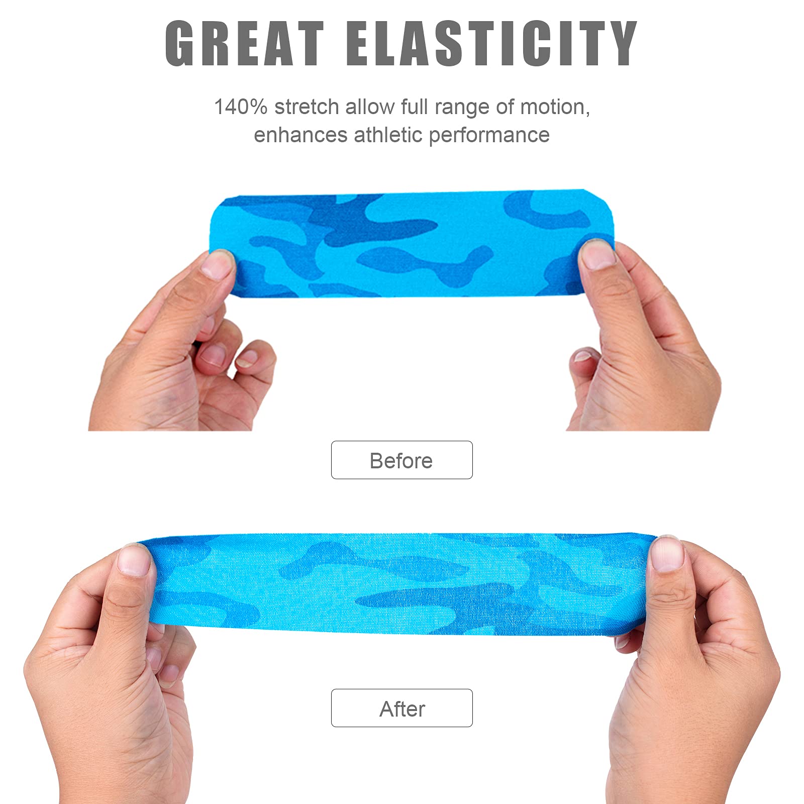 4 Pack Kinesiology Tape for Sports & Athletes - 16 FT Waterproof Athletic Tape for Knee, Elbow, Shoulder Support & Muscle Pain Relief (Camouflage Blue) | Ideal for Running, Gym Workouts, Physical Therapy & Injury Recovery