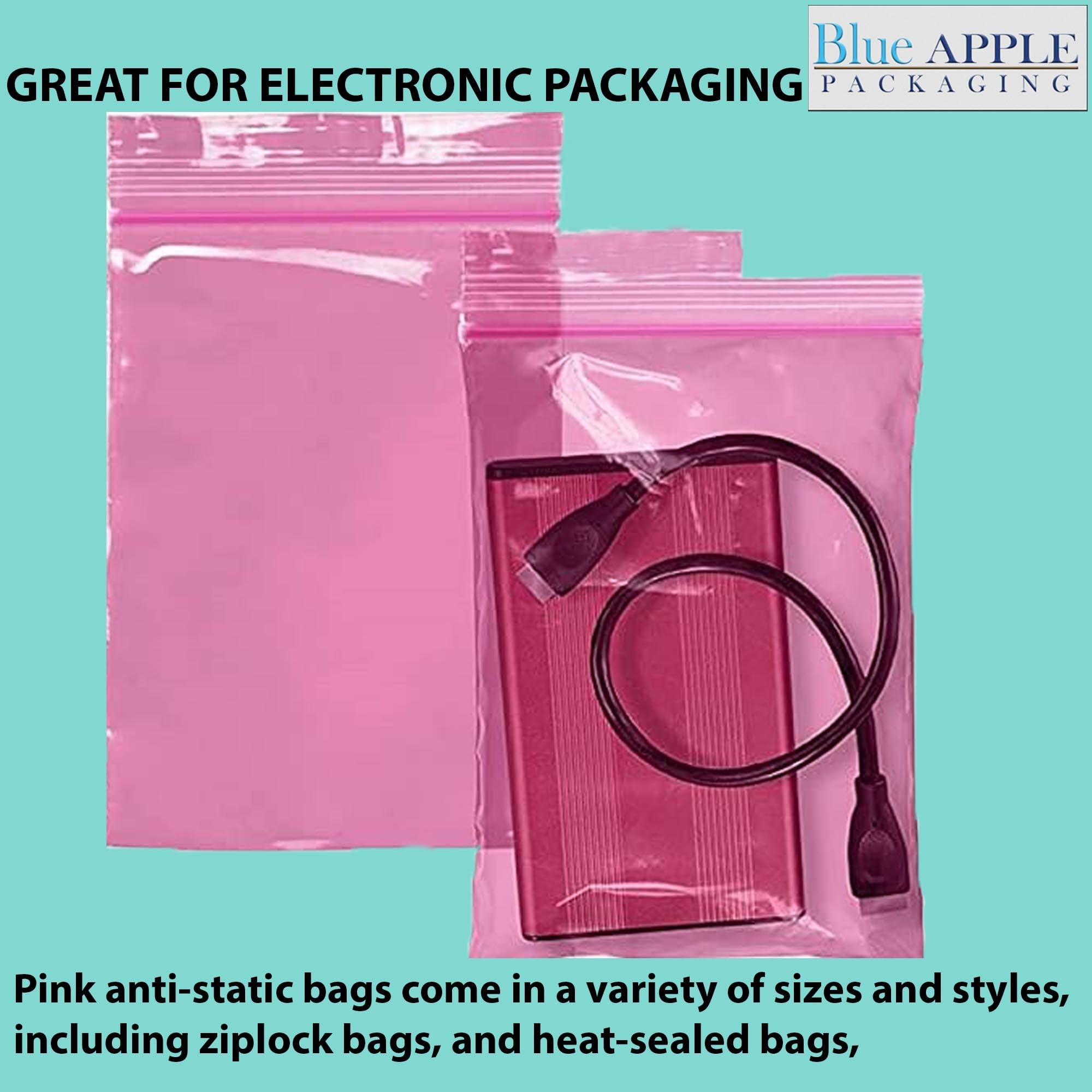 Pink Anti-Static Resealable Plastic Zip Bags 3x5 Inches - 100 Pack 4 Mil Heavy Duty Zipper Storage Bags | Reusable Food Safe Packaging for Jewelry, Crafts, Electronics & Small Business Supplies | Airtight Seal for Organization & Protection