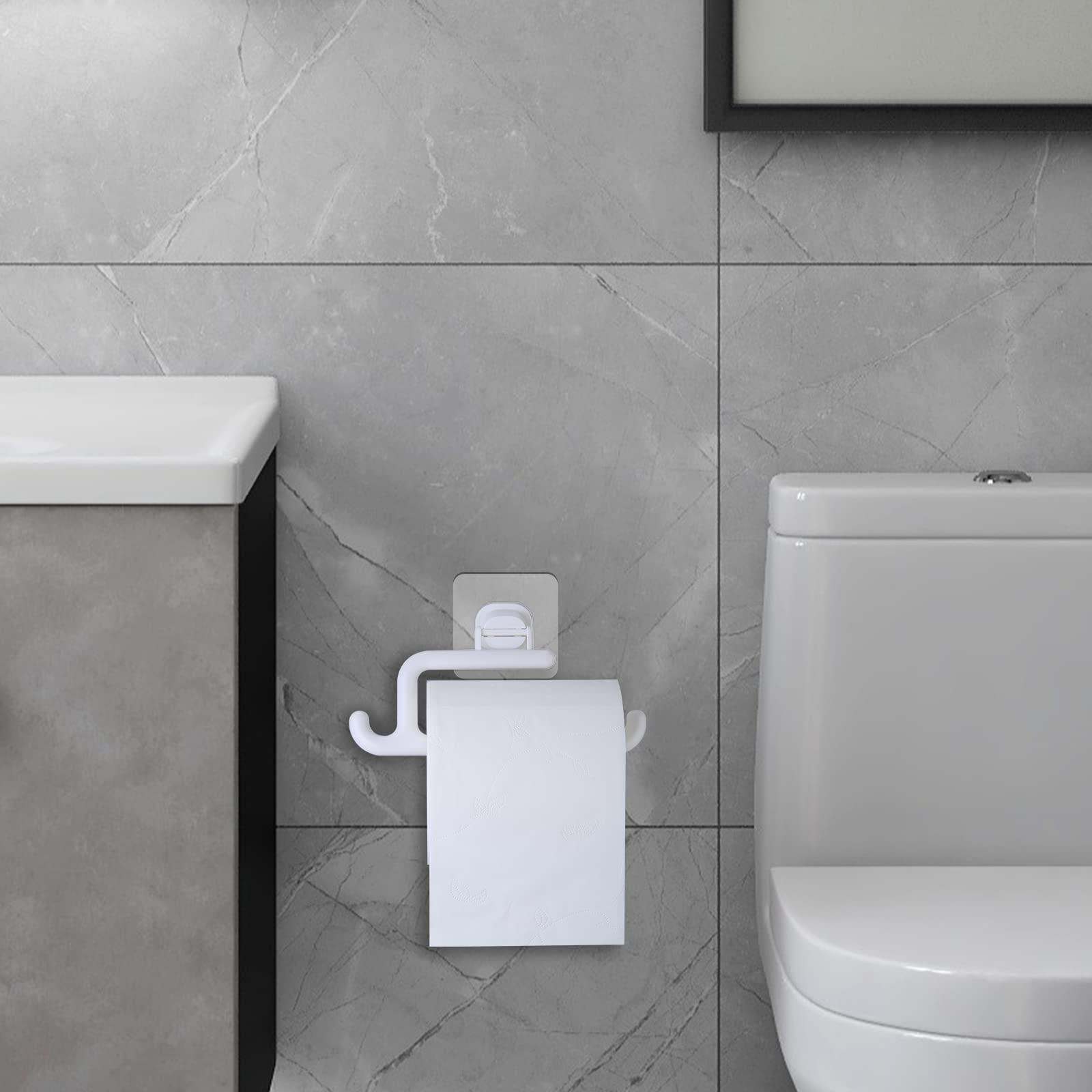Thick Plastic Self-Adhesive Toilet Paper Holder - Wall Mounted Bathroom Tissue Roll Organizer | Perfect for Small Bathrooms, RVs & Powder Rooms