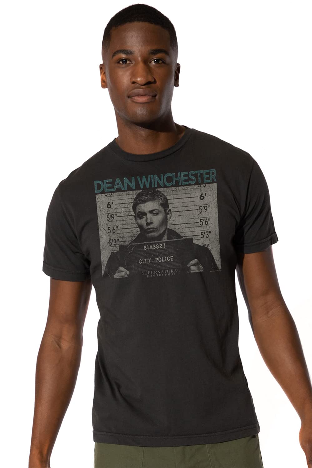 Supernatural Dean Winchester Mug Shot T-Shirt for Men - Officially Licensed Short Sleeve Tee - TV Show Merchandise & Fan Gift for Supernatural Lovers