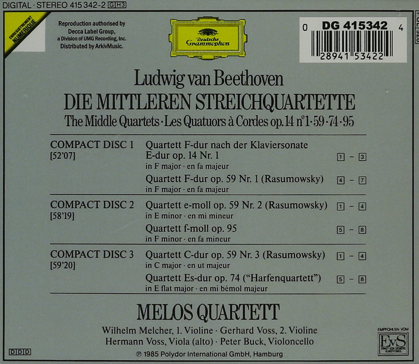 Melos Quartett - Ludwig van Beethoven: The Middle Quartets | Classical Music CD for Home Listening & Relaxation