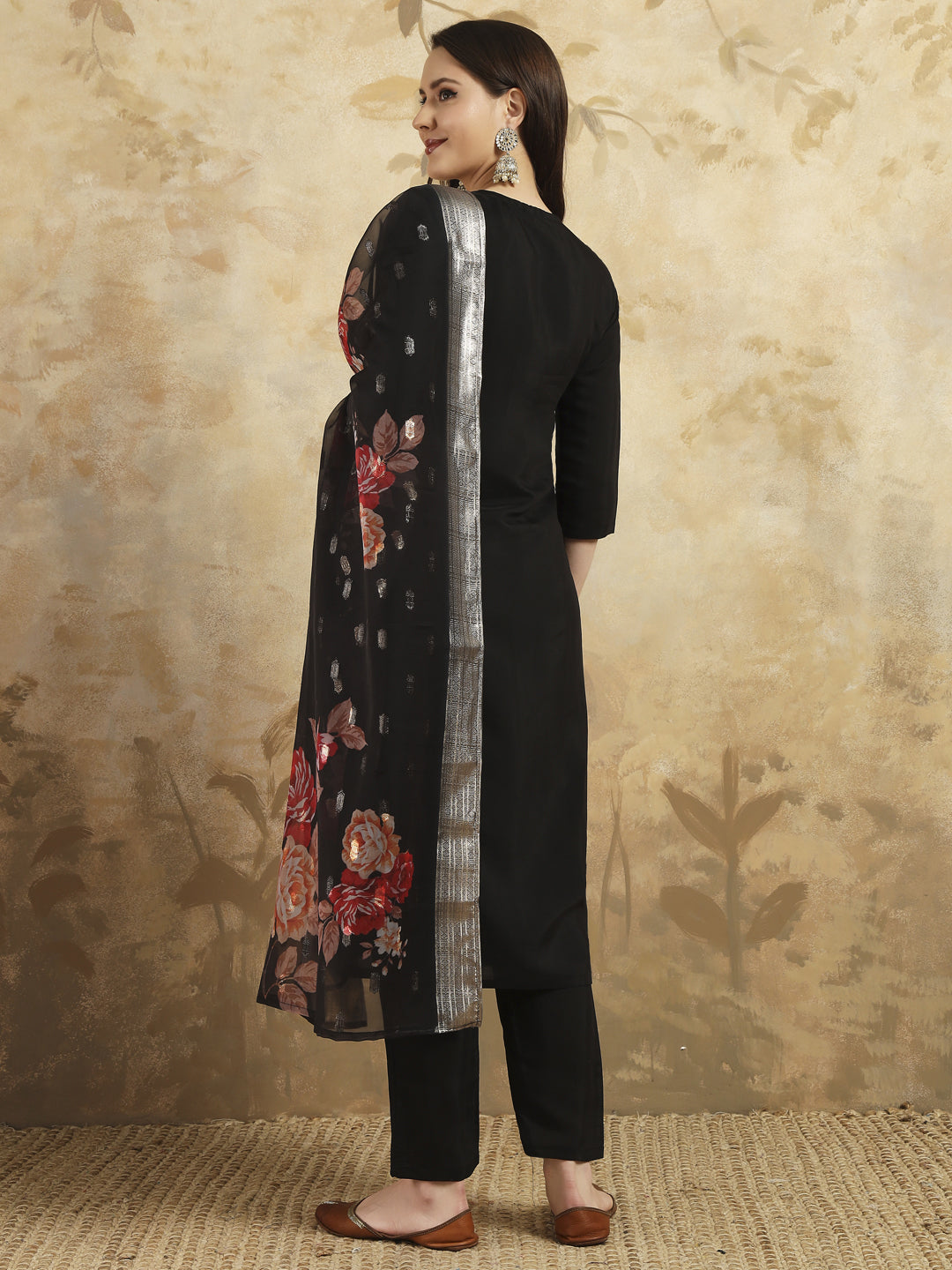 Black Designer Party Wear Pant Suit with Printed Embroidery - Elegant Women's Formal Outfit for Weddings, Cocktail Parties & Special Occasions
