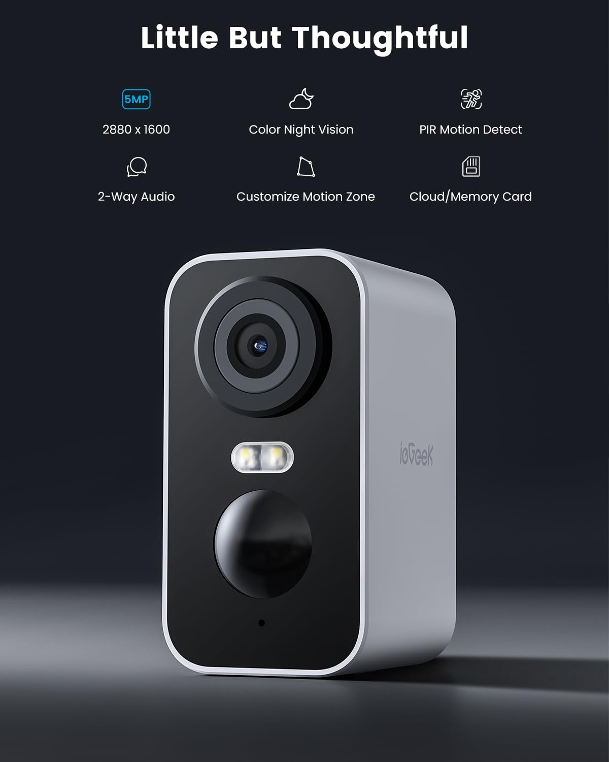 ieGeek 5MP Solar Security Camera Outdoor Wireless - Color Night Vision, Battery Powered CCTV Camera System, WiFi Home Security Camera with Motion Detection, Floodlight Alarm & Alexa Compatibility | Perfect for Backyard, Garage & Property Surveillance