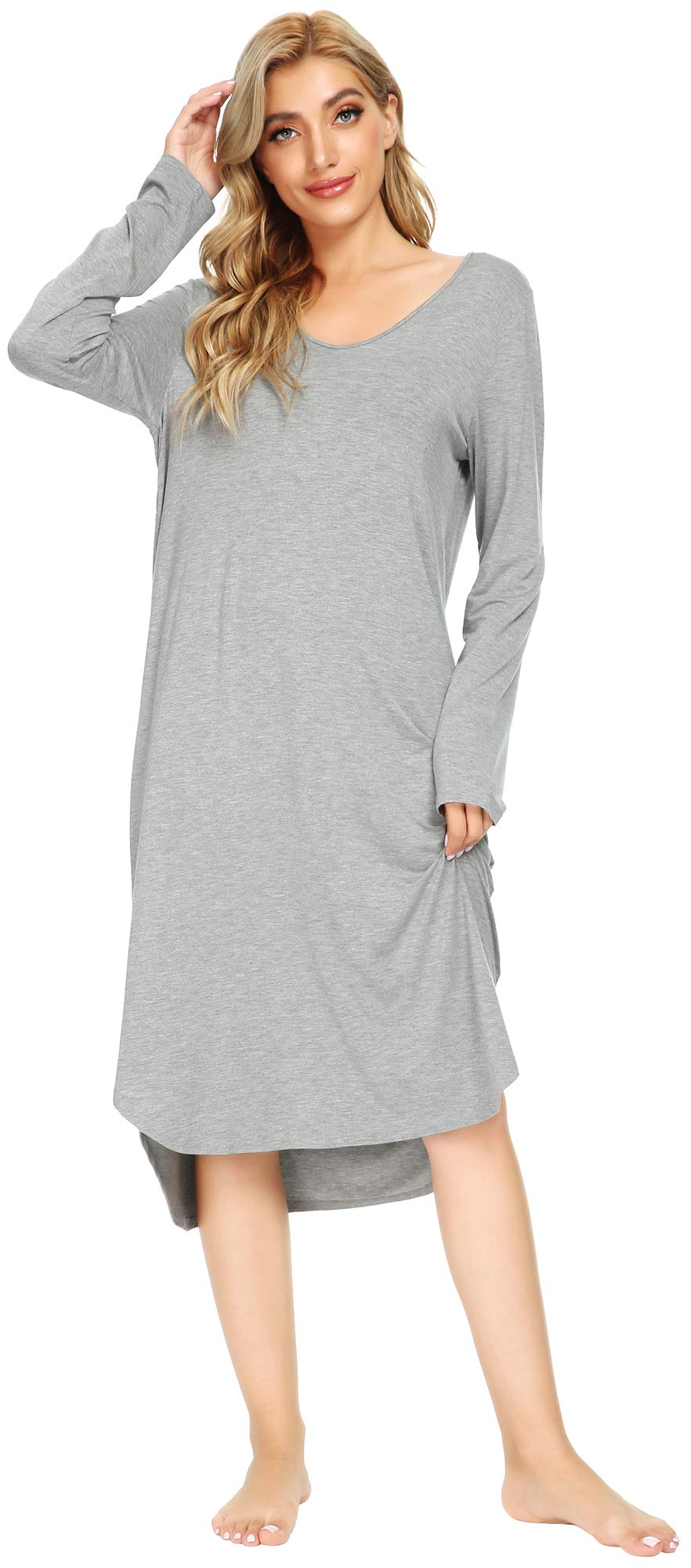 WiWi Bamboo Nightgowns for Women - Soft Long Sleeve Sleep Shirt & Comfy Loungewear - Plus Size S-4X - Perfect for Relaxing at Home, Sleeping & Lounging