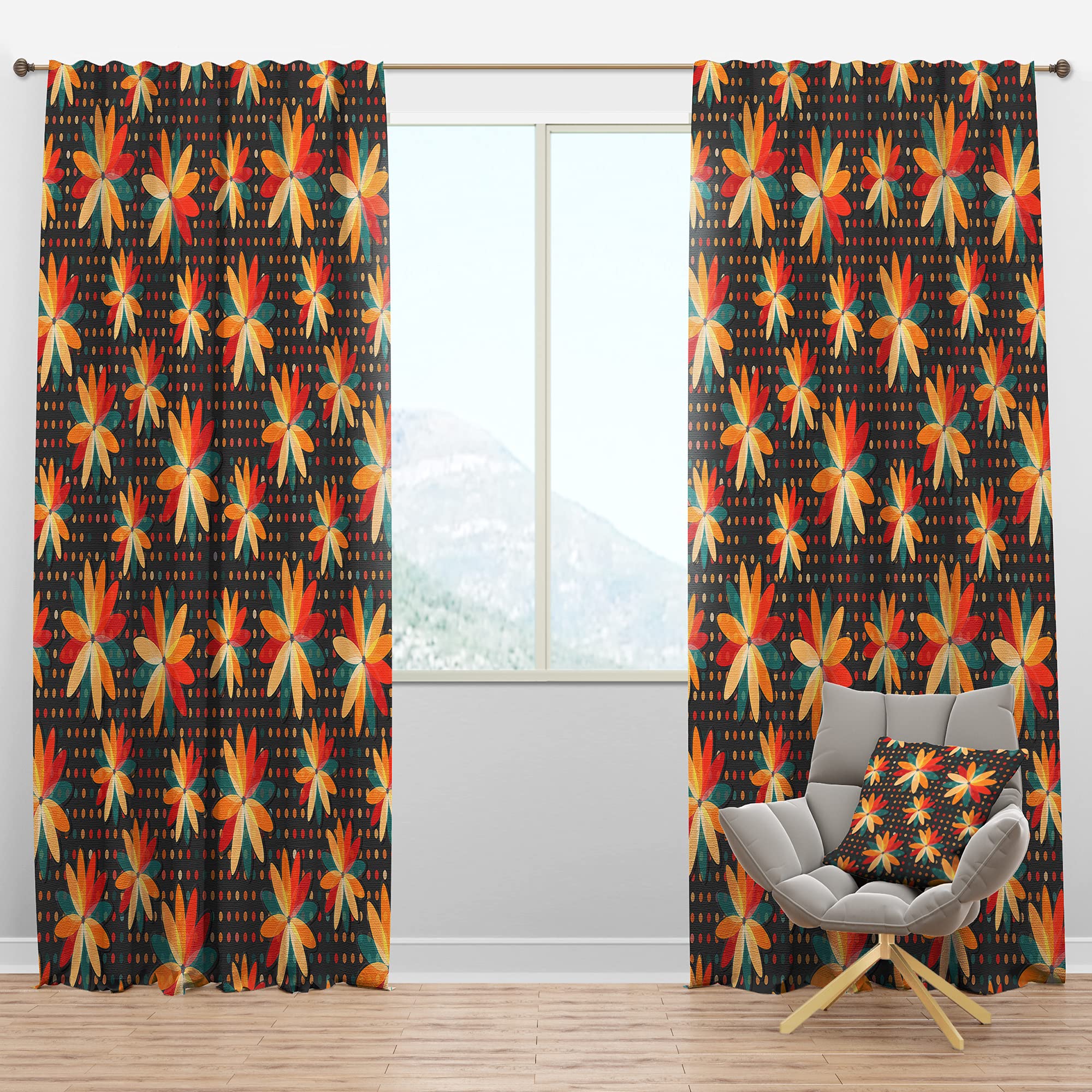 Boho Floral Blackout Curtains - Thermal Insulated Room Darkening Drapes for Bedroom & Living Room - 52x84 Single Panel - Perfect for Home Decor, Nursery & Light Control