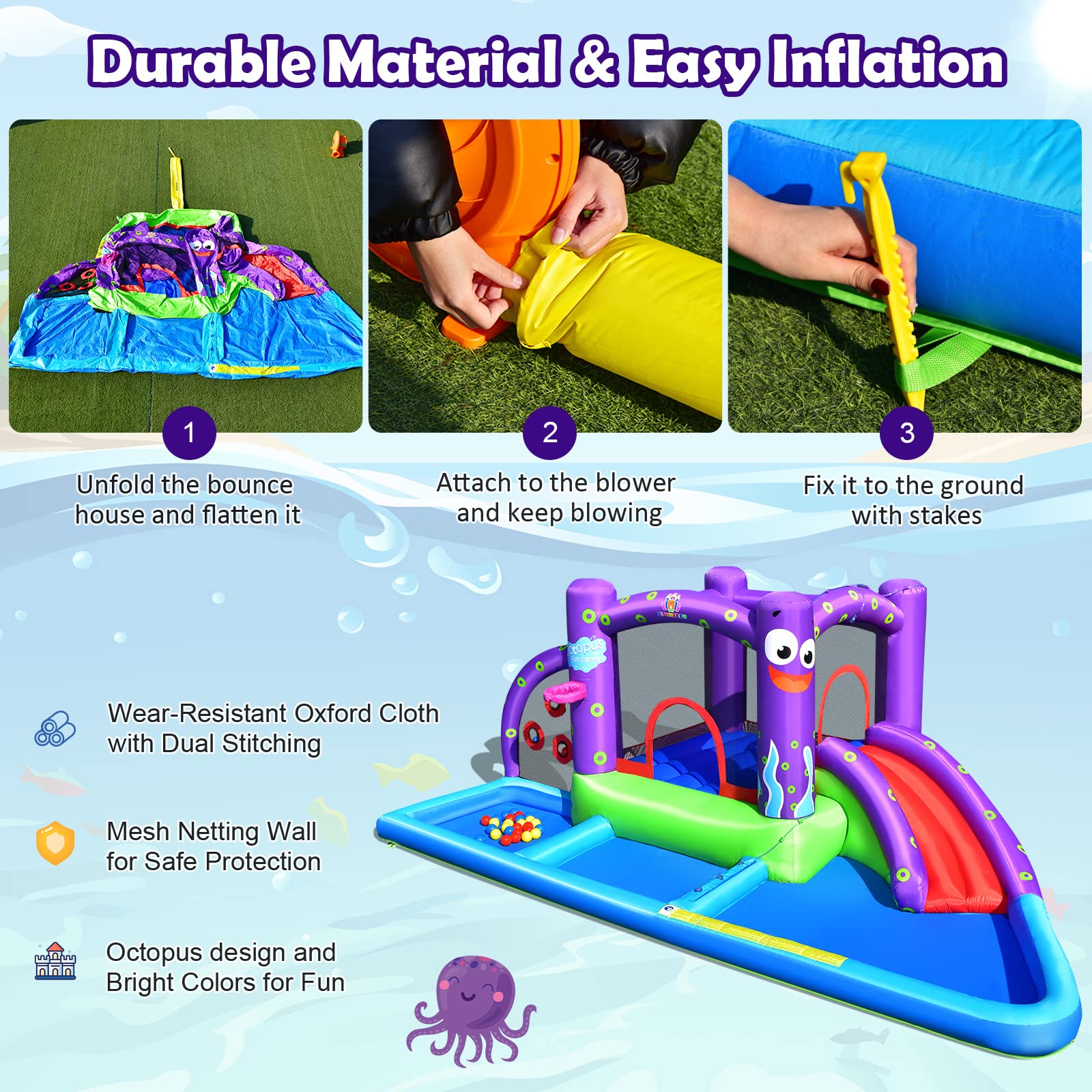 **HONEY JOY 6-in-1 Inflatable Water Slide & Bounce House – Giant Outdoor Water Park with Splash Pool & Octopus Slide for Kids & Adults (Blower Not Included) – Perfect for Backyard Parties, Summer Fun & Family Gatherings**