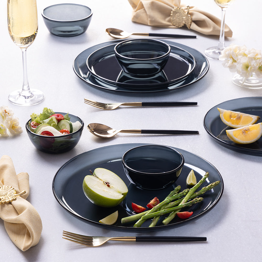 Borosil Aura Premium Glass Dinner Set - 18-Piece Shatterproof Tableware for Daily Use, Dishwasher Safe, Elegant Grey - Perfect for Family Dinners, Parties & Restaurant Style Dining
