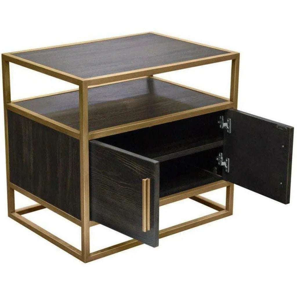 Dark Brown 2-Door End Table with Gold Metal Frame - Perfect for Living Room, Bedroom, or Office Side Table