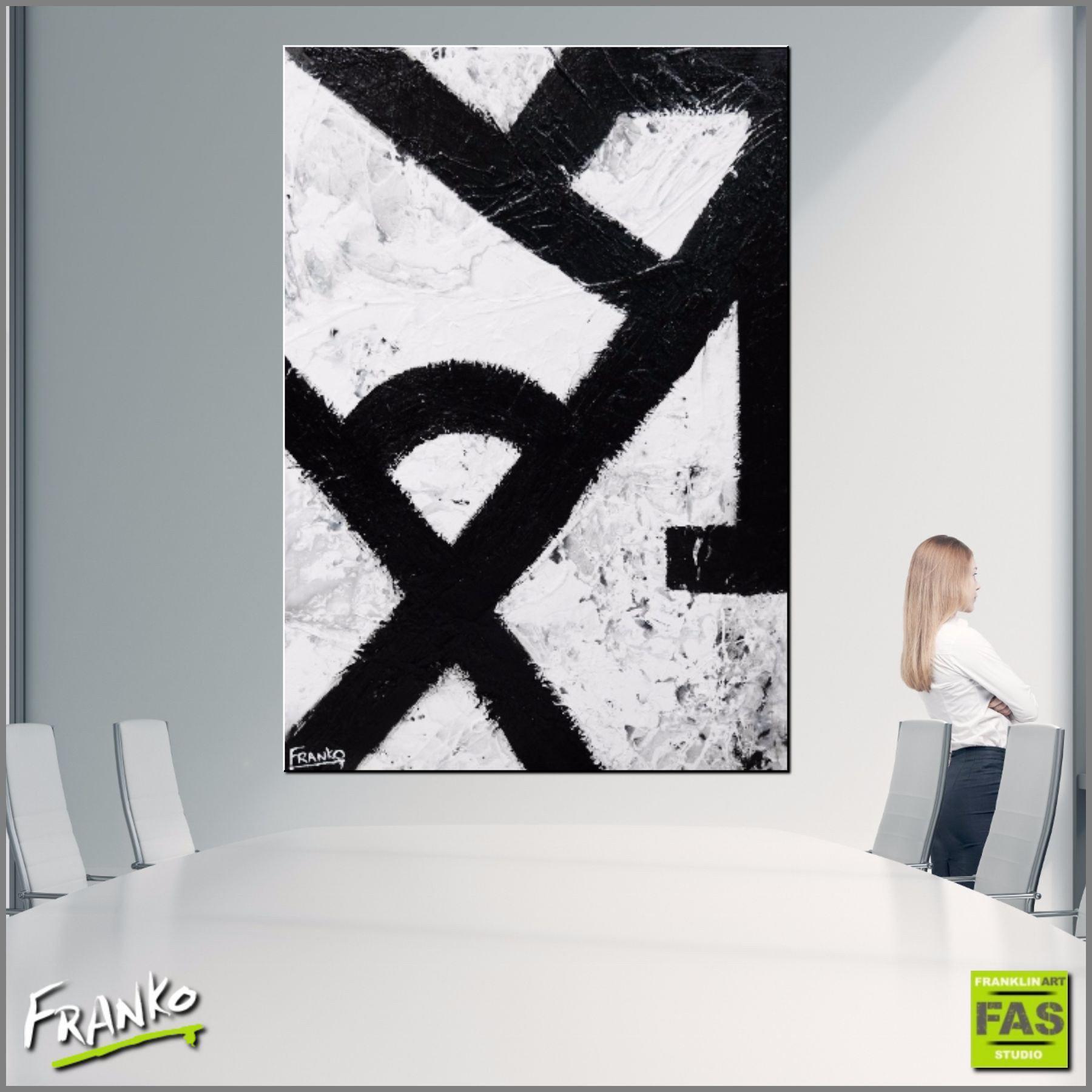 Minimalist Black and White Abstract Painting - 140cm x 100cm Modern Canvas Wall Art - Perfect for Living Room, Bedroom or Office Decor