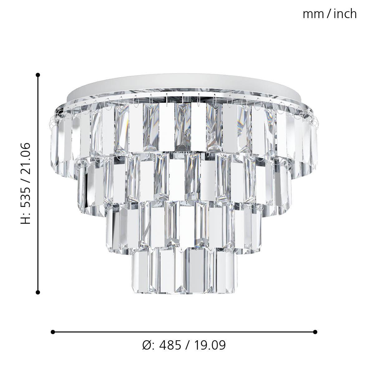 Eglo Erseka Clear Glass Crystal Flush Mount Ceiling Light Fixture - Modern LED Lighting for Bedroom, Living Room & Hallway