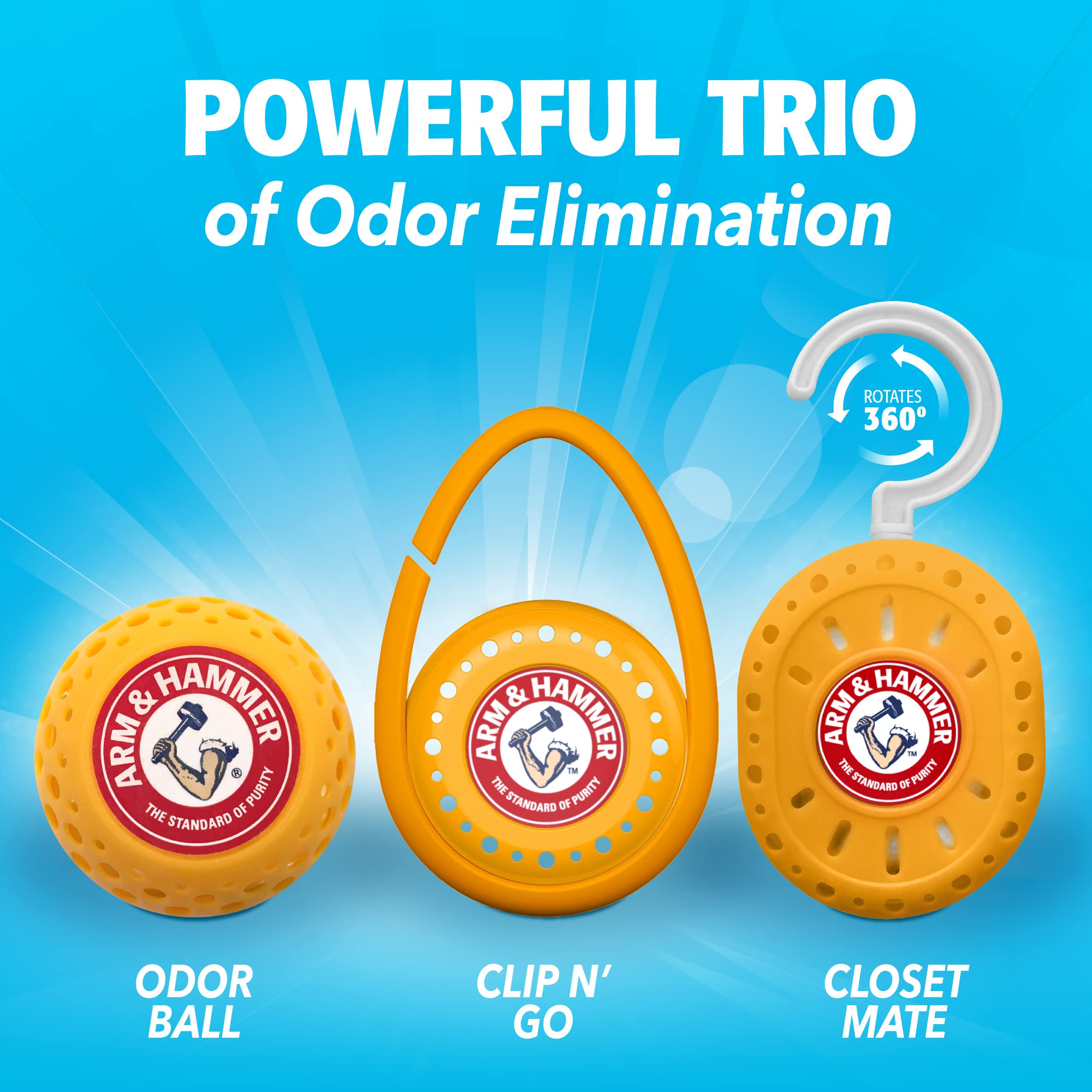 Arm & Hammer Odor Busterz Deodorizer Balls - 8 Pack (4 with Clips + 4 with Hangers) for Closets, Shoes, Gym Bags & Laundry - Long-Lasting Odor Eliminator for Home, Office & Sports Gear - Fresh Scent & Easy to Use