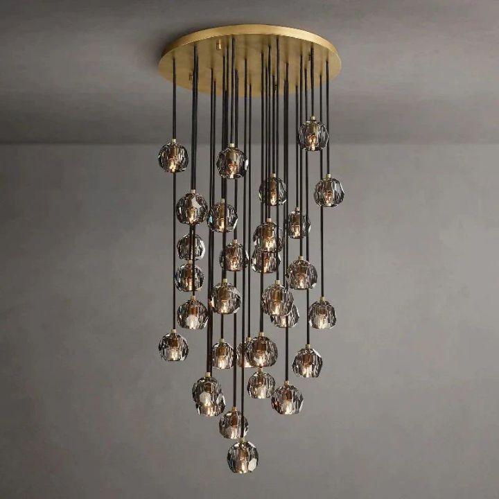 Crystal Ball Smoke Glass Round Cluster Chandelier 30