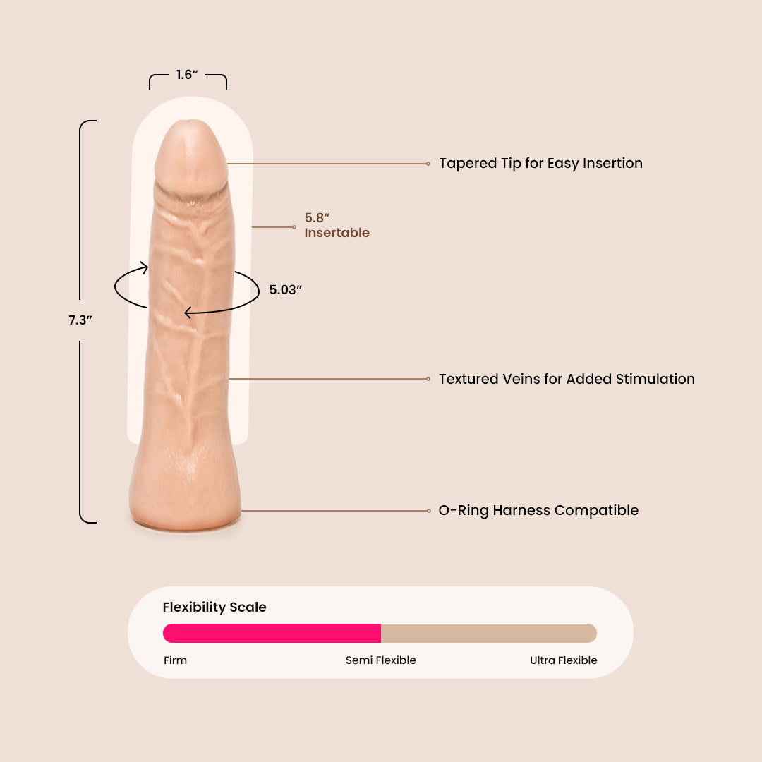 Vac-U-Lock 7 Inch Thin Dildo - Body-Safe Strap-On for Couples & Solo Play - Perfect for BDSM, Roleplay & LGBTQ+ Pleasure