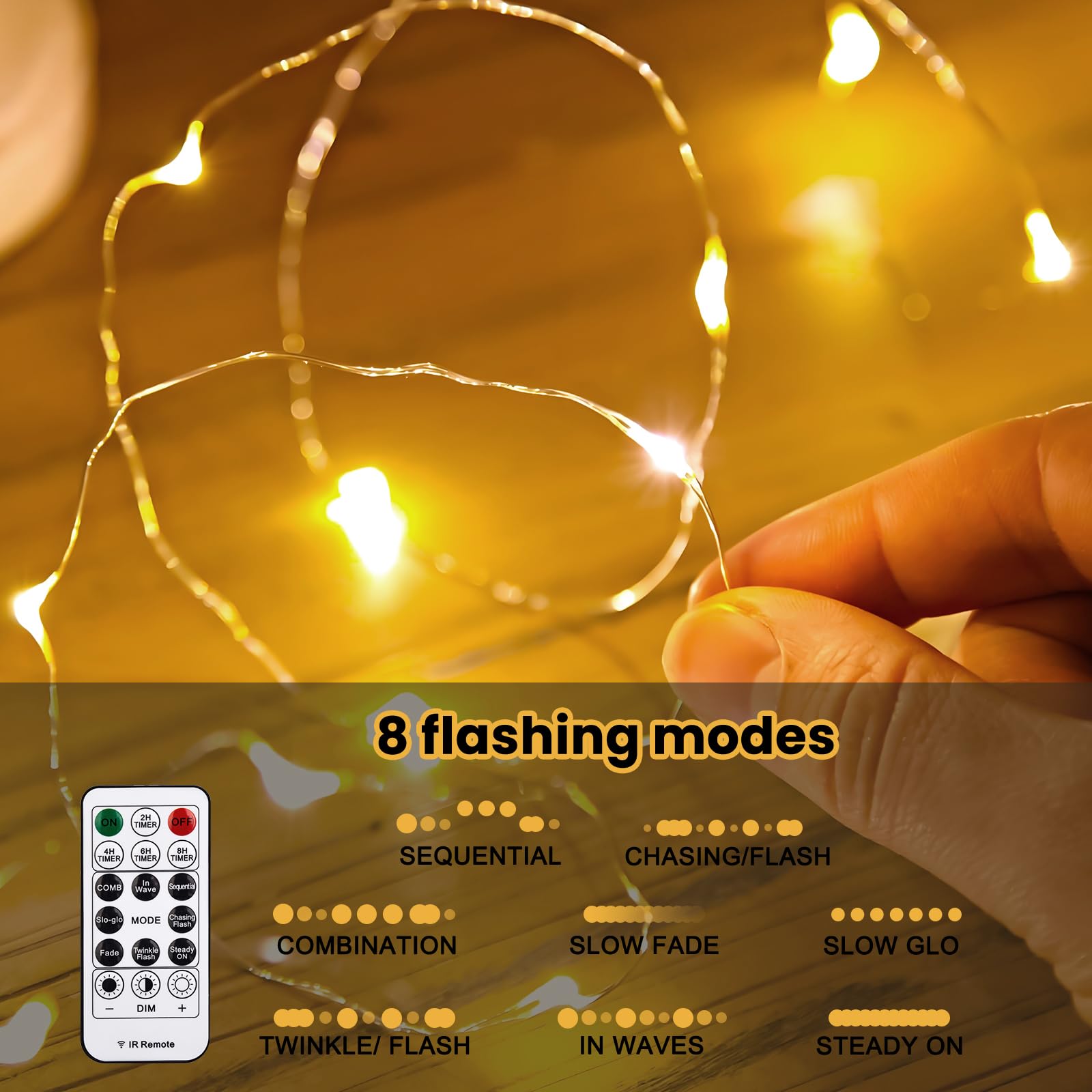 300 LED Fairy String Lights - 9.8x9.8ft Warm White USB Plug with Remote (8 Lighting Modes) for Christmas, Bedroom, Wedding, Party - Indoor & Outdoor Decoration - Perfect for Home Decor, Garden, Patio, and Holiday Celebrations
