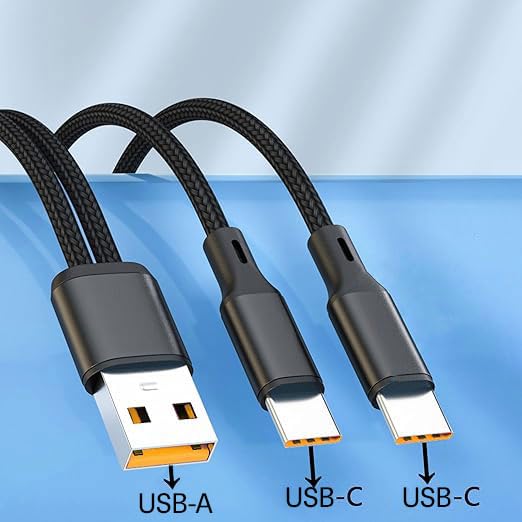 6.6FT Multi USB C Cable - 2 in 1 Type C Charger with 3A Fast Charging, Nylon Braided Dual Splitter (USB A to Double USB C) - Compatible with iPhone 15, iPad Pro/Air, Samsung Galaxy S24/S23/S22, Google Pixel, Android Phones - Perfect for Home, Office & Travel Charging