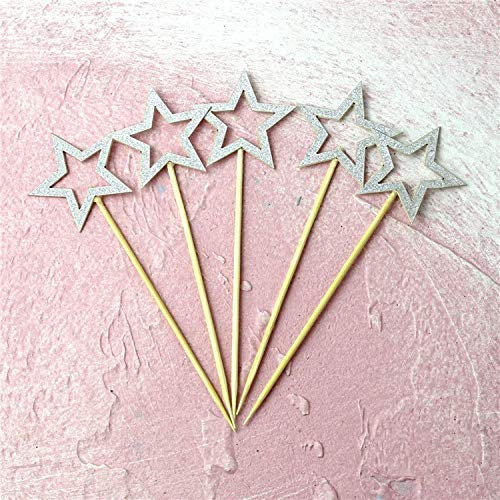 50 Pcs Silver Star Cupcake Toppers - Glitter Twinkle Little Star Cake Decorations for Birthday, Wedding, Baby Shower & Party Supplies | Perfect for DIY Desserts, Cupcake Decorating & Celebration Cakes