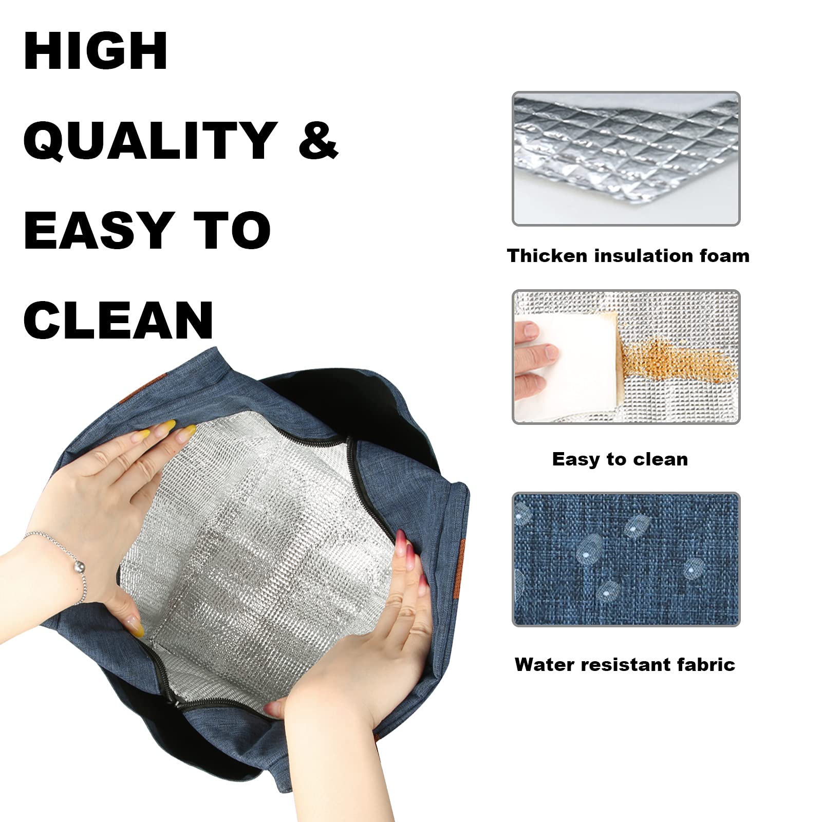 **Joymee Insulated Lunch Bag for Women & Men - Leakproof Reusable Large Tote with Bottle Holder & Side Pockets - Perfect for Work, Picnic, Travel, School & Outdoor Activities - Navy Blue**