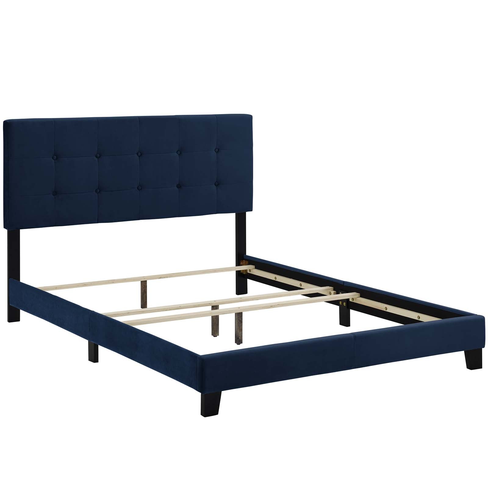 Amira Performance Velvet Bed - Luxury Soft Velvet Upholstered Queen/King Size Bed Frame with Sturdy Wooden Slats - Perfect for Modern Bedroom, Guest Room or Master Suite Decor