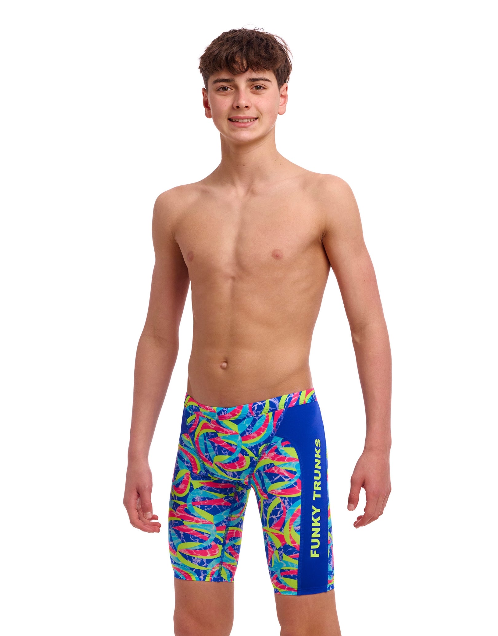 Boys' Quick-Dry Swim Training Jammer - Blue & Multicolor for Competitive Swimming & Water Sports