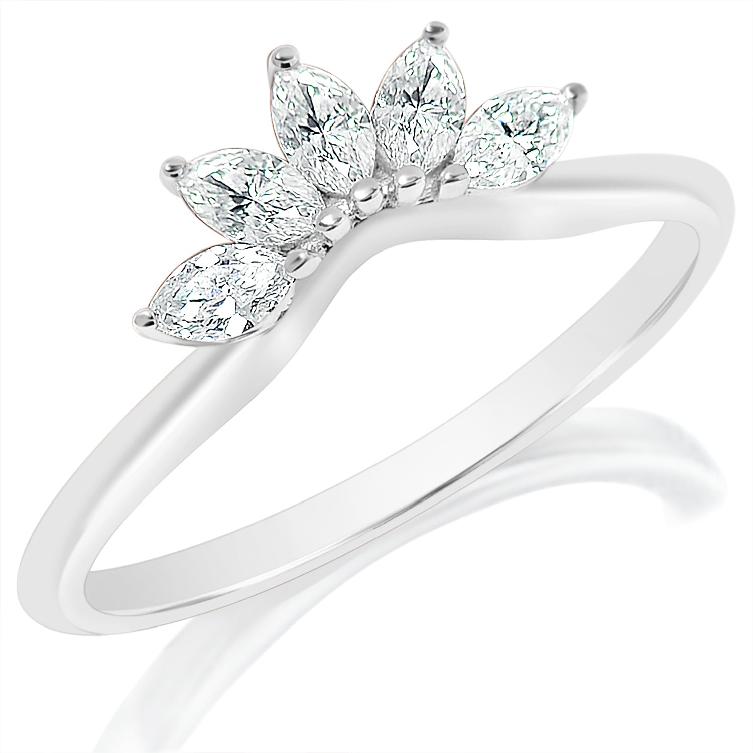 Marquise Five Stone Curved Wedding Band Ring - Elegant Diamond Engagement Ring for Women - Perfect for Proposals, Anniversaries & Bridal Jewelry