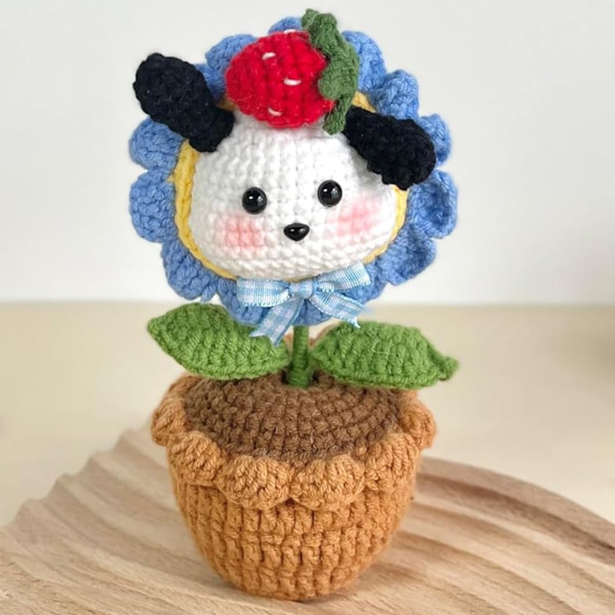 JOMODECOR Crochet Artificial Dog Style Sunflower Plant with Pot - Faux Indoor Plants for Home, Office, Kitchen & Bedroom Decor - Cute Desk Greenery for Classroom, Gift Idea - Perfect for Boho, Farmhouse & Cottagecore Decor Styles