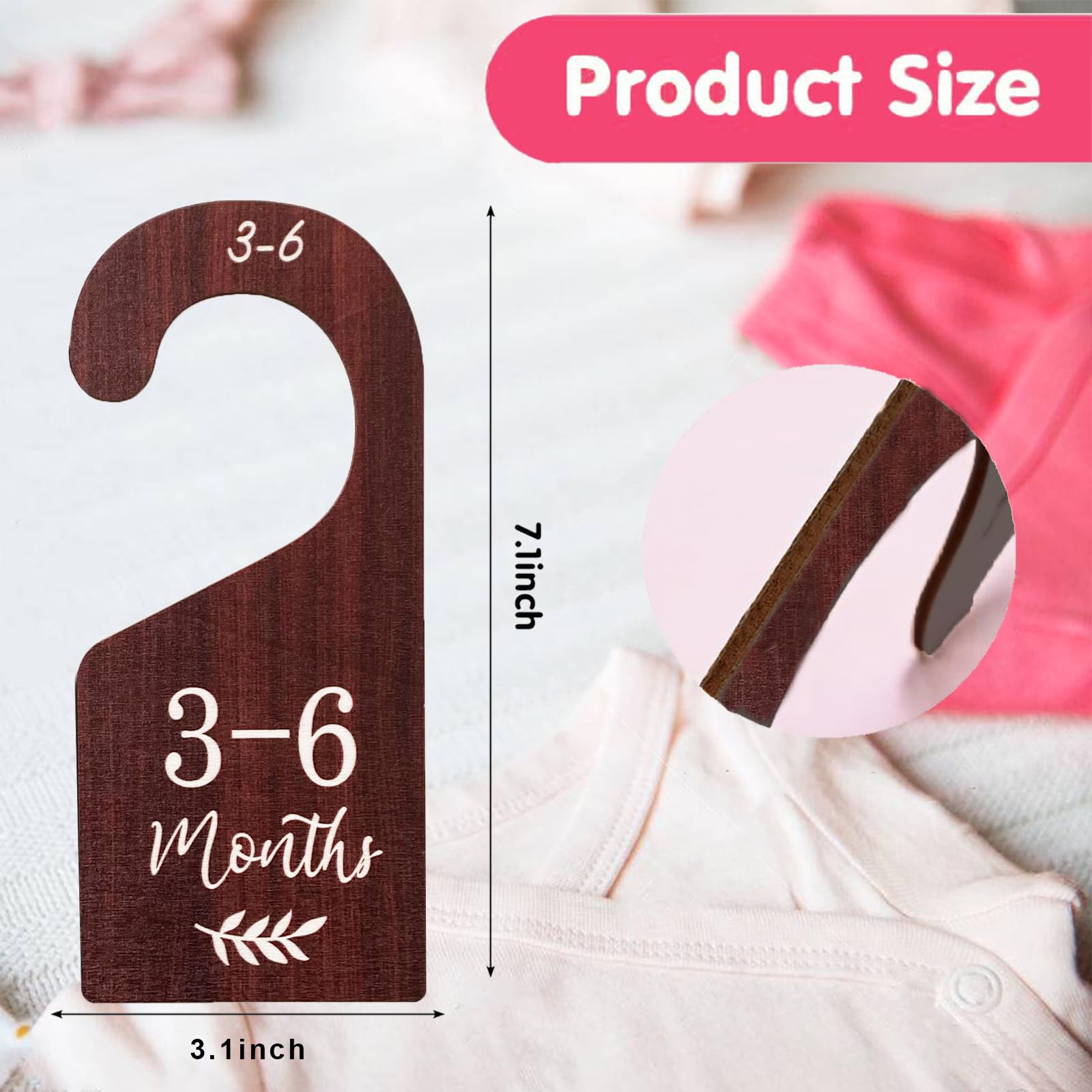 Wooden Baby Closet Dividers - Double-Sided Nursery Organization for Newborn to 24 Months (8-Piece Set, Brown) | Perfect for Nursery Closet Organization & Baby Clothes Size Sorting