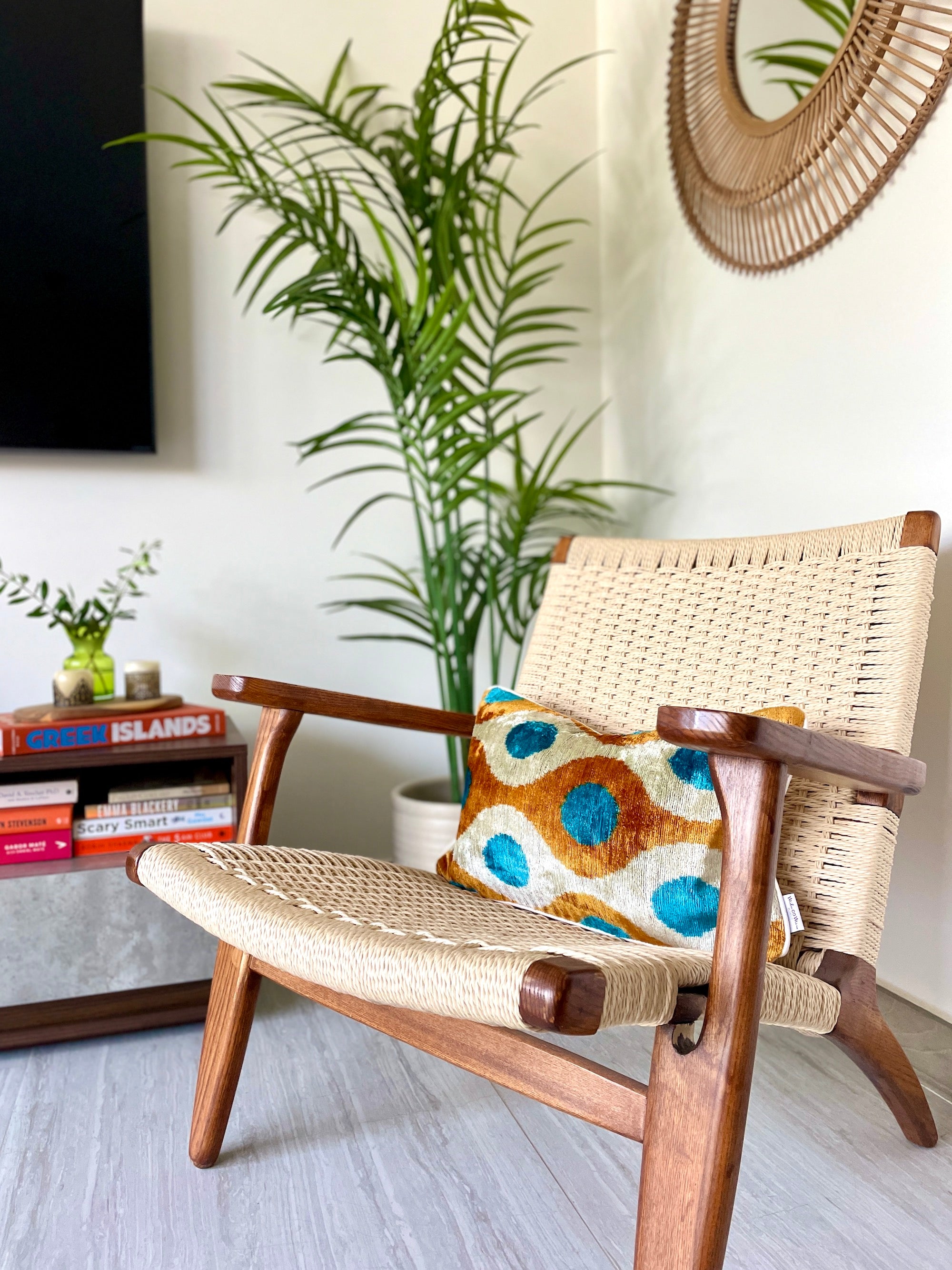 Velvet Ikat Cushion Cover with Exotic Bird Design - Soft Decorative Pillow Case for Sofa, Bed & Home Decor | Vibrant Bohemian Style Living Room Accessory