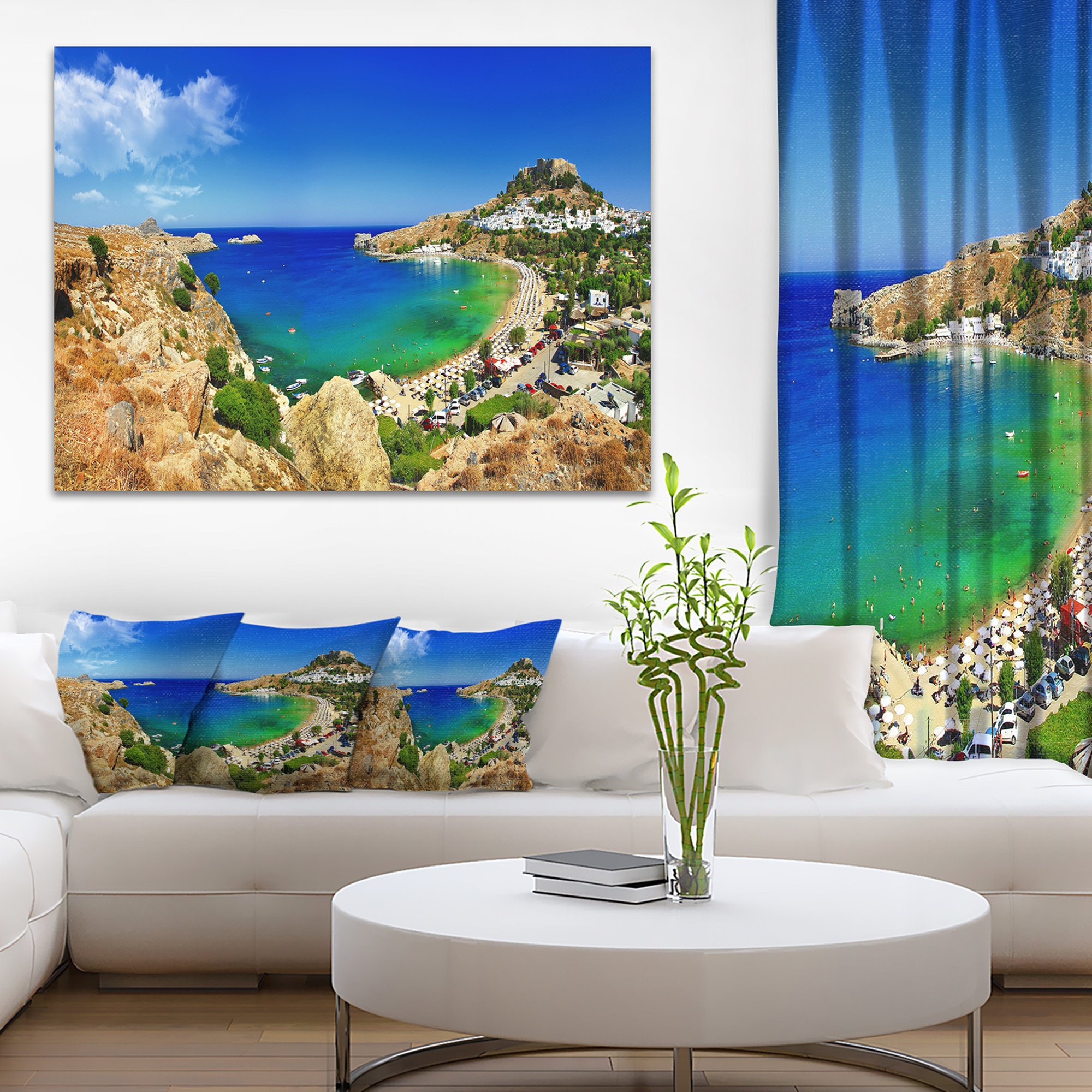 Lindos Bay Greece Panorama - Stunning Landscape Photography Canvas Print - 20x12 Inches - Perfect for Living Room, Bedroom & Office Wall Decor