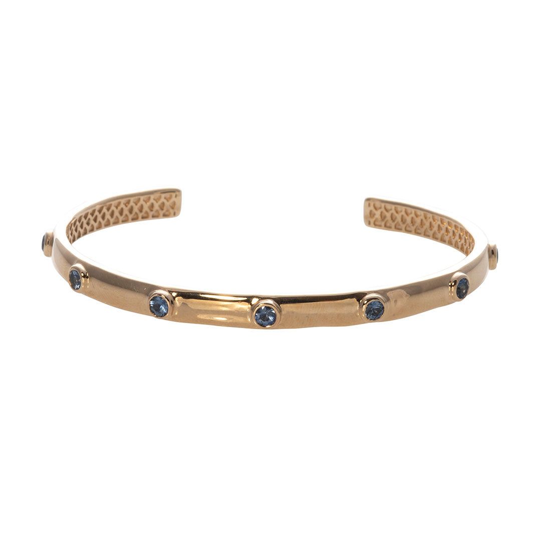 14K Yellow Gold Sapphire Cuff Bangle Bracelet for Women - Elegant Jewelry Gift for Birthday, Anniversary & Special Occasions