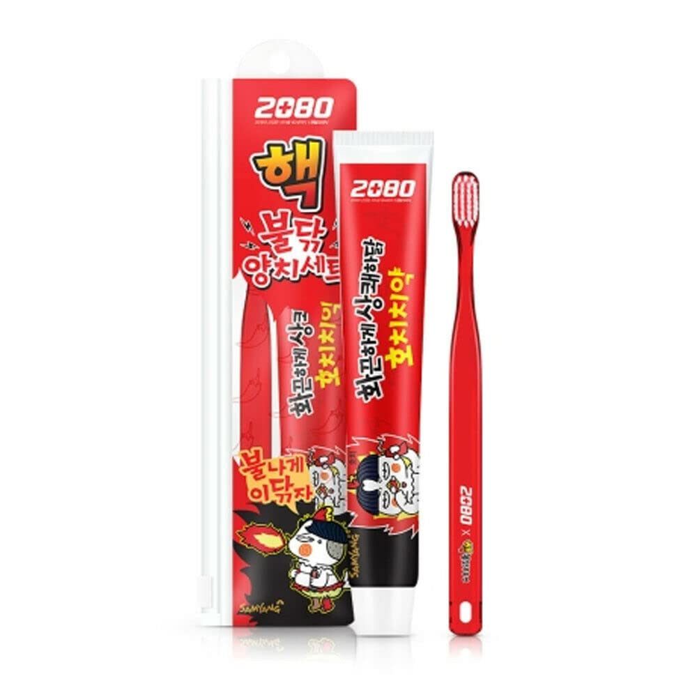 Aekyung 2080 X Samyang Buldak Spicy Hot Chicken Korean Ramen Toothpaste Set - 50g, Korean Food-Inspired Mint Toothpaste for Fresh Breath, Perfect for Spicy Food Lovers & K-Drama Fans