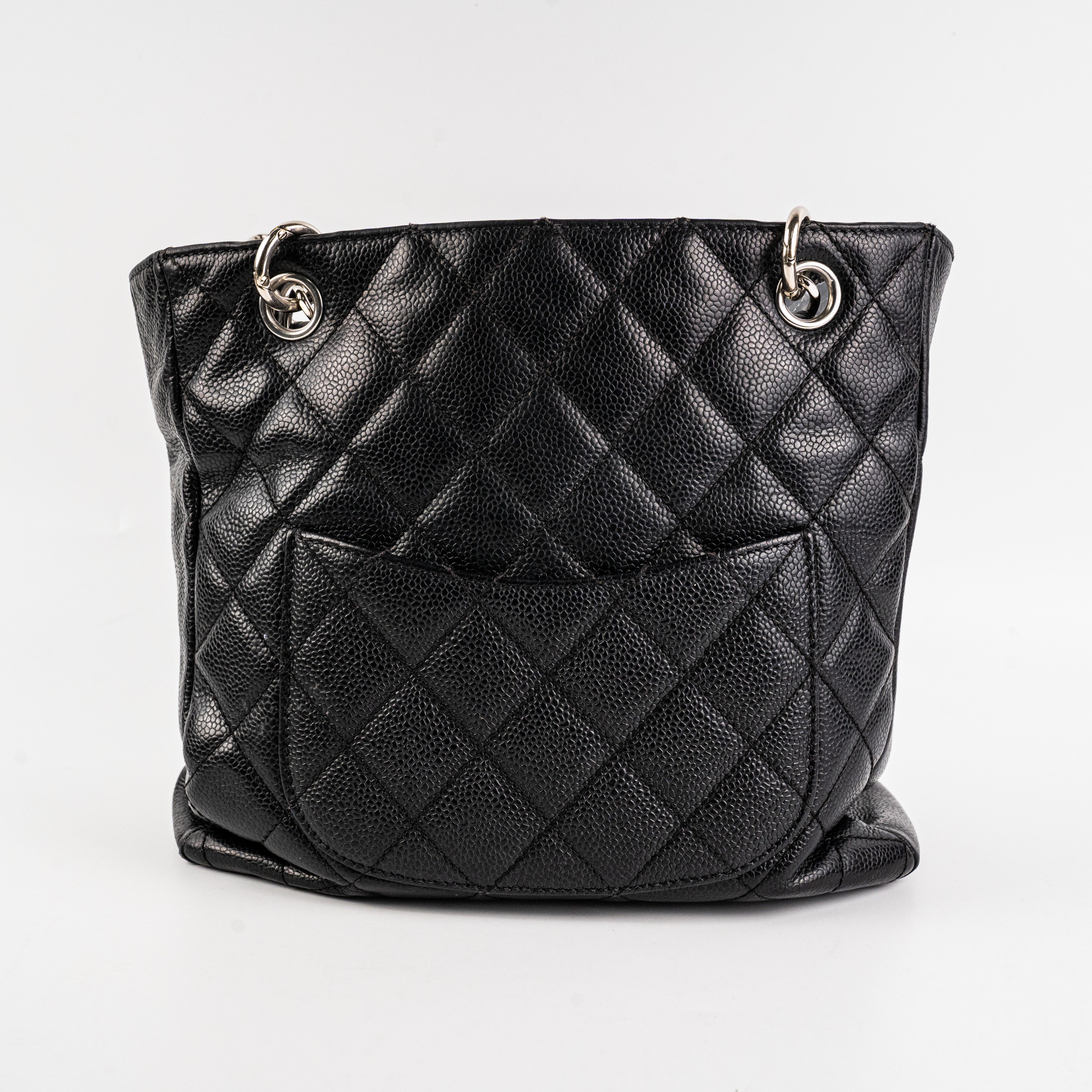Chanel PST Caviar Black Leather Shoulder Tote Bag for Women - Luxury Designer Handbag for Work, Travel & Everyday Use