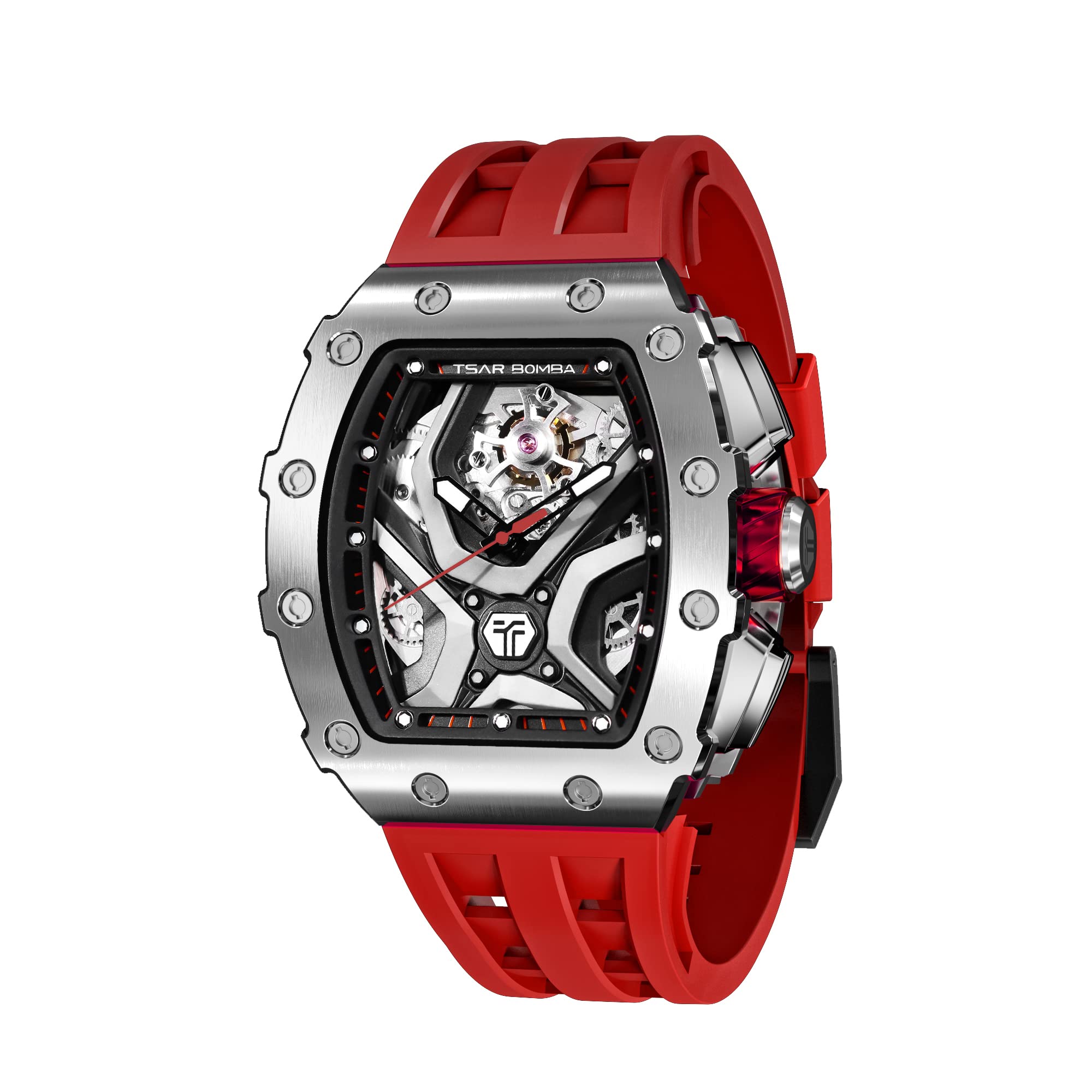 TSAR BOMBA Men's Automatic Mechanical Watch - Original Square Design, 50M Waterproof, Stainless Steel Case with Silicone Strap - Unique Fashion Gift for Him - Perfect for Business, Casual Wear & Special Occasions