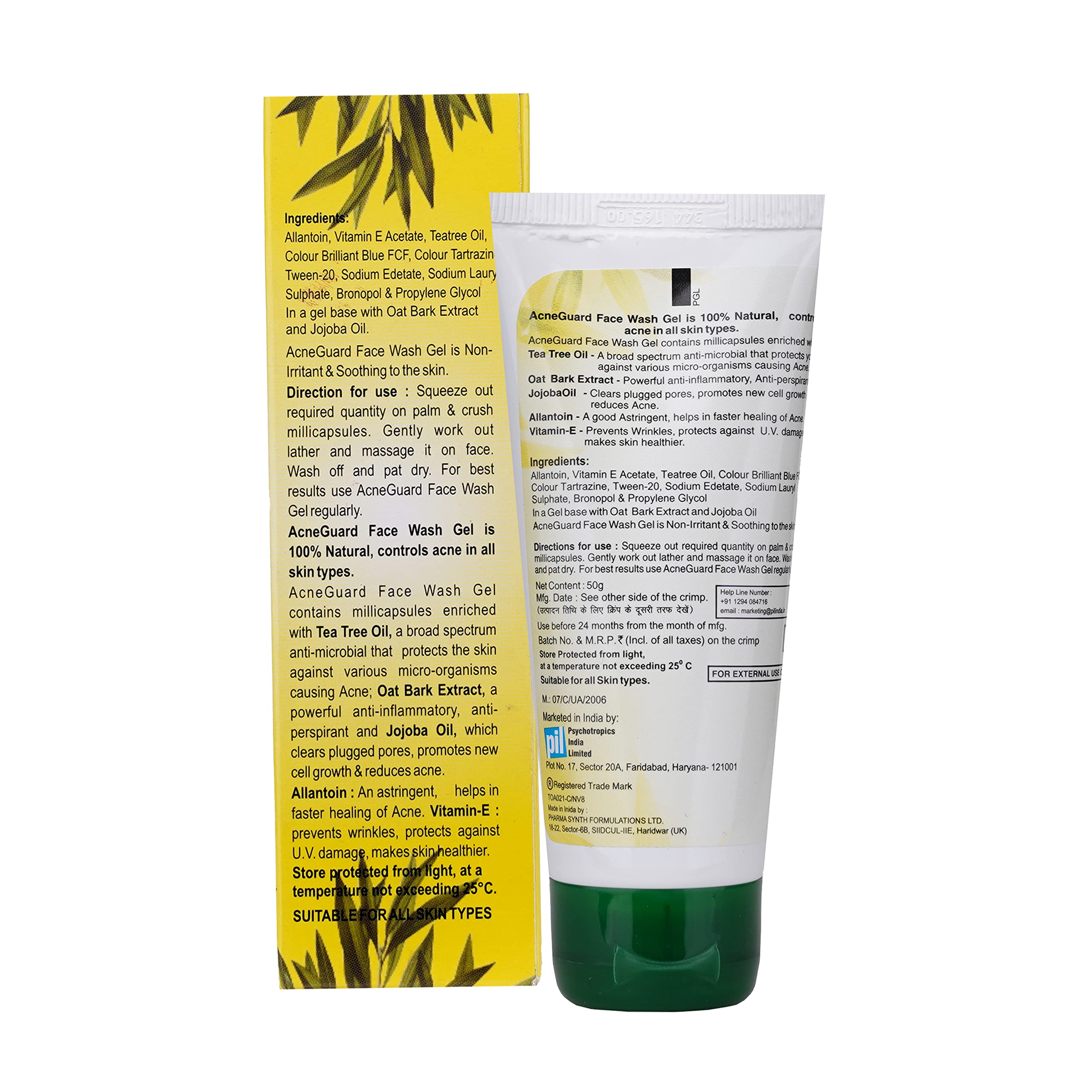Pil Acneguard Face Wash Gel - Acne Treatment for Clear Skin with Jojoba Oil, Vitamin E & Tea Tree Oil | Natural Deep Cleansing Formula for Pimples & Clogged Pores | Gentle & Refreshing Facial Cleanser (50g x 3 Pack) | Perfect for Daily Skincare Routine & Teen Acne Care