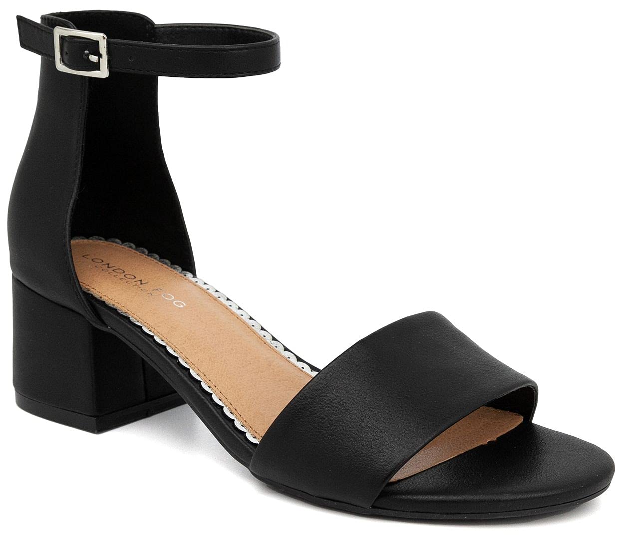 LONDON FOG Women's Nikki Low Block Heel Ankle Strap Pump Sandals - Comfortable Dress Shoes for Work, Party & Special Occasions