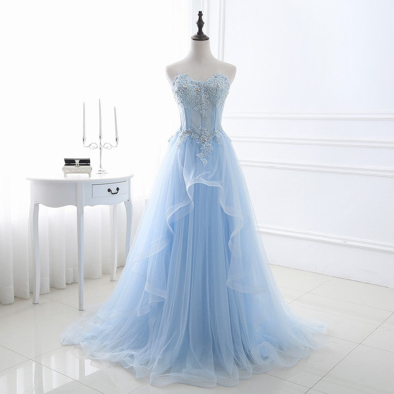 Baby Blue Strapless A-Line Tulle Prom Dress for Formal Parties & Special Occasions | Elegant Evening Gown for Homecoming, Quinceañera & Wedding Guest