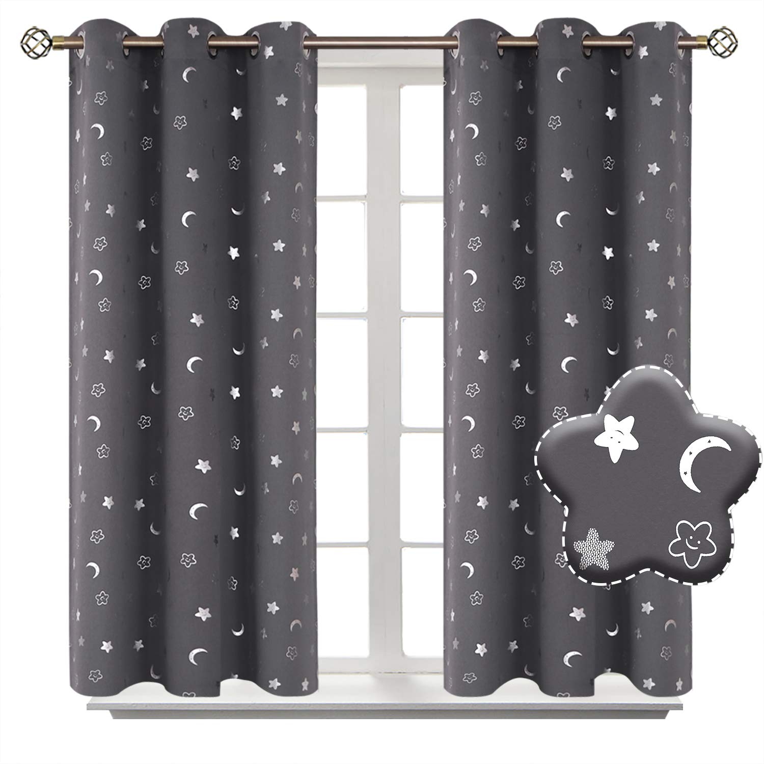 BGmen Blackout Curtains for Kids Room & Nursery - Thermal Insulated Room Darkening Curtains with Grommet Top, 2 Panels (42x54 Inches), Dark Grey - Perfect for Bedroom, Baby Nursery & Daytime Napping
